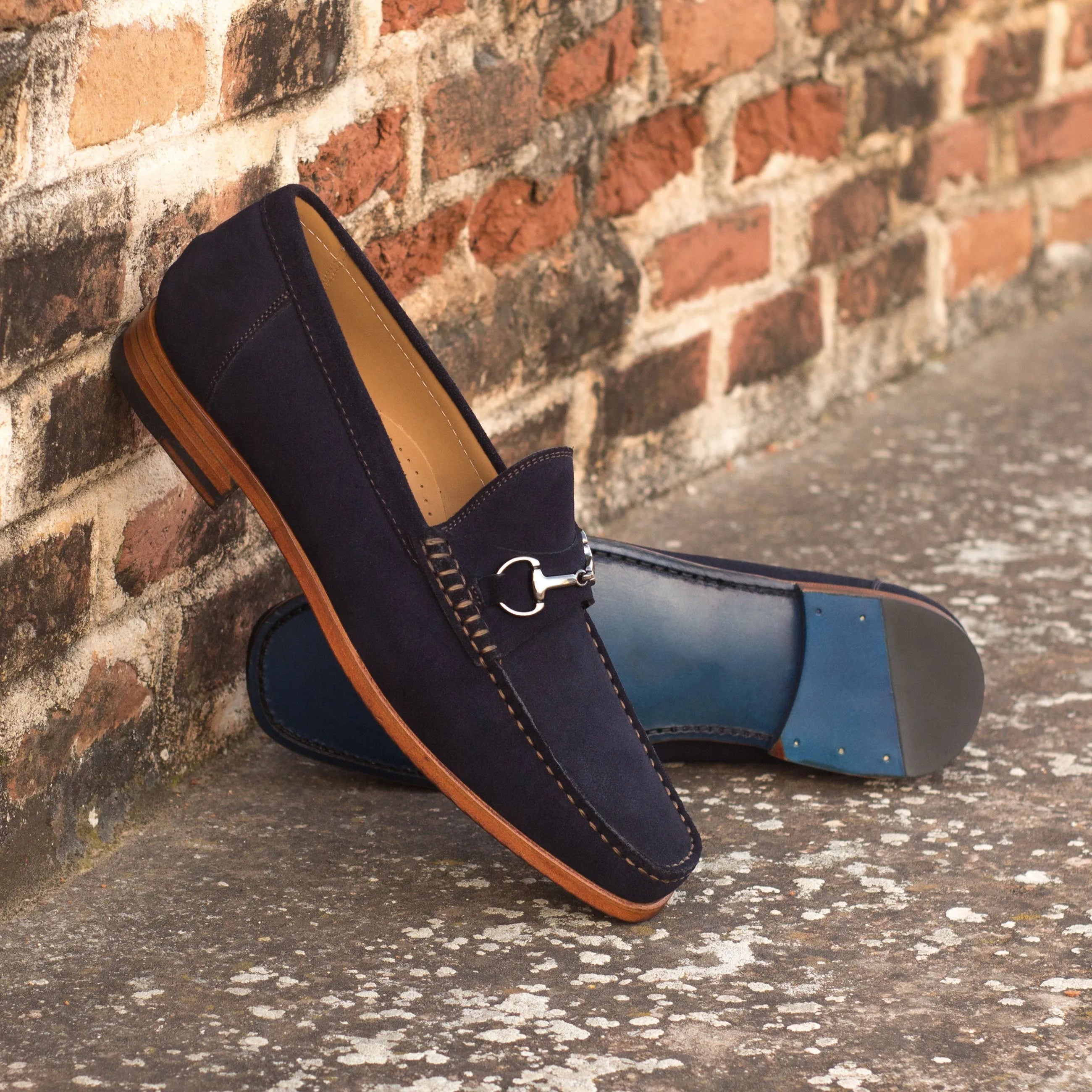 Serenity Moccasin II navy suede horsebit loafers, luxury bespoke shoes for men