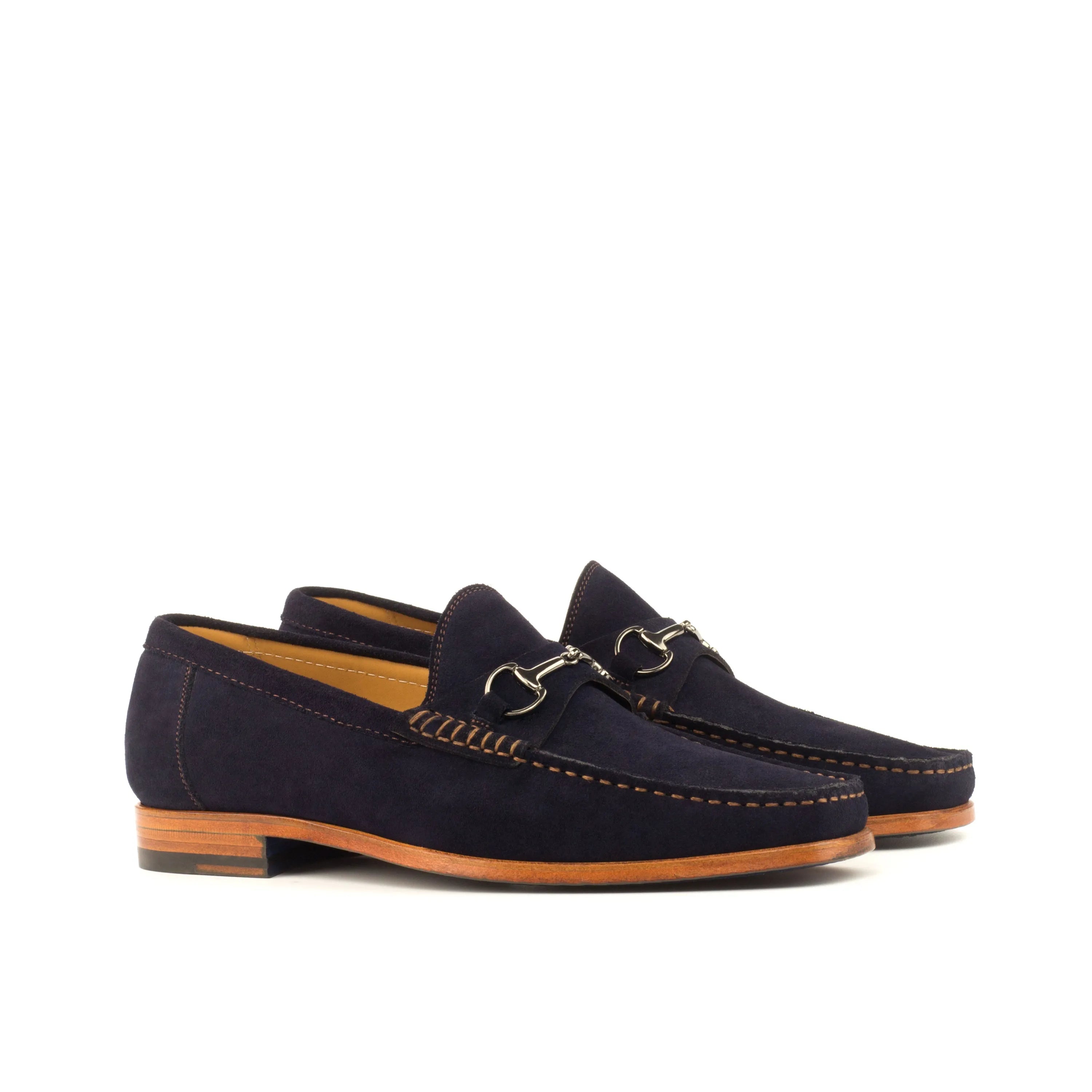 Pair of navy suede Serenity Moccasin II luxury bespoke shoes for men