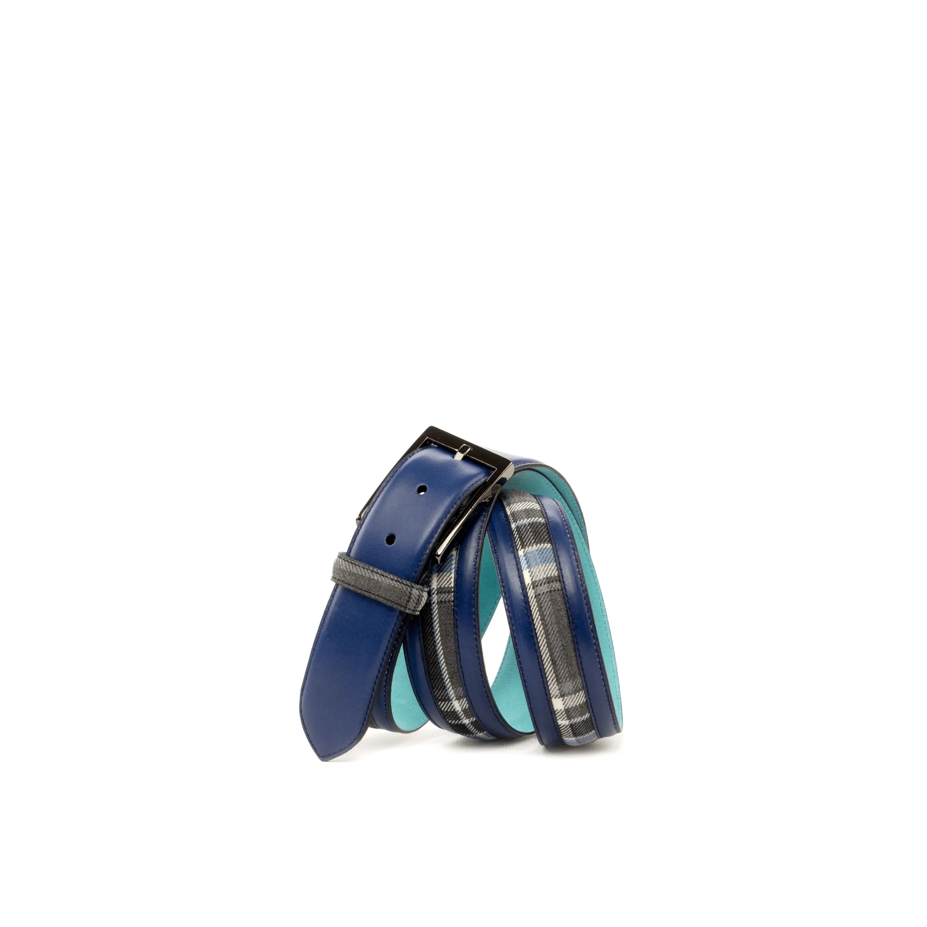 Sextus Venice Belt: blue leather with plaid accent