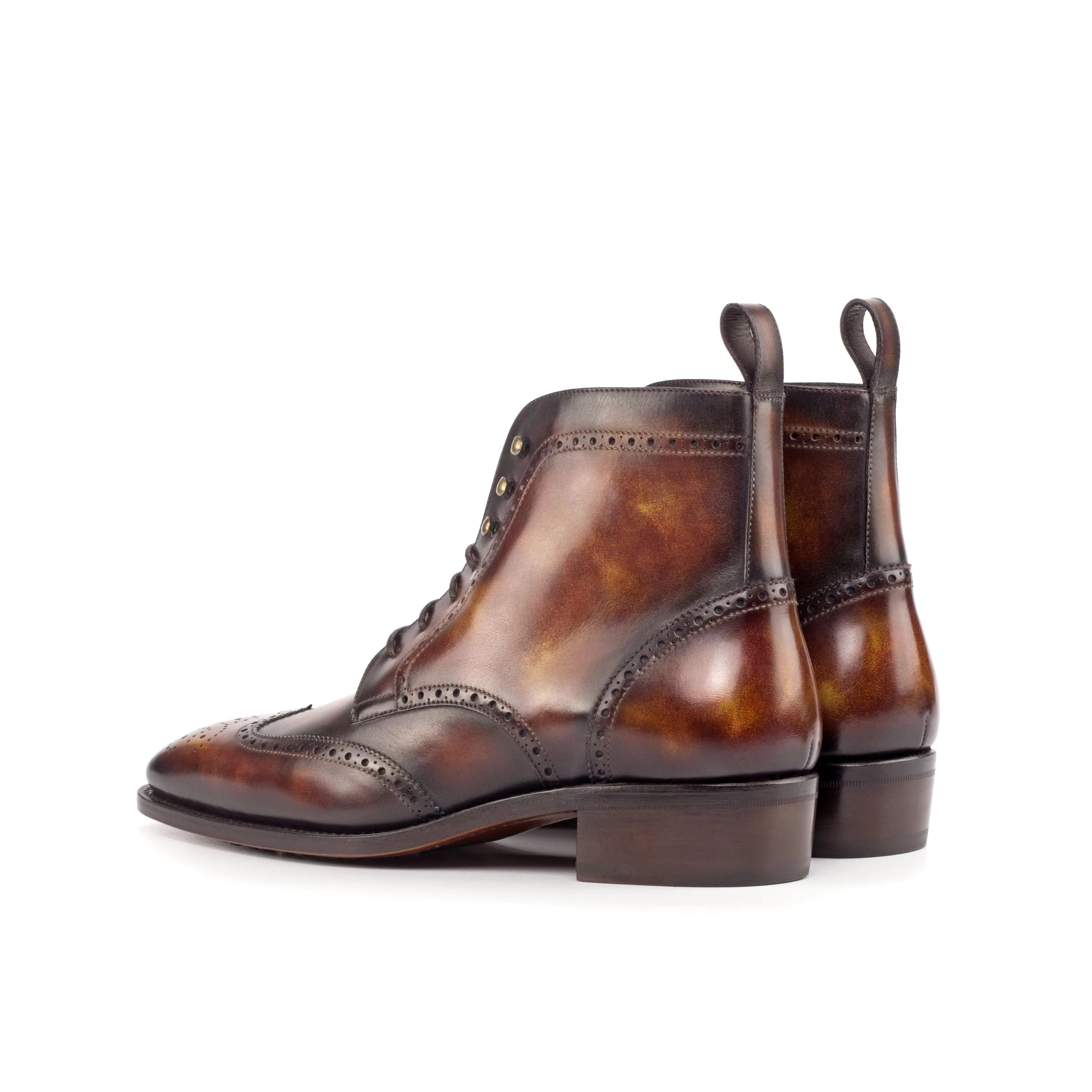 Silo Patina Military Brogue Boots II in brown leather wingtip
