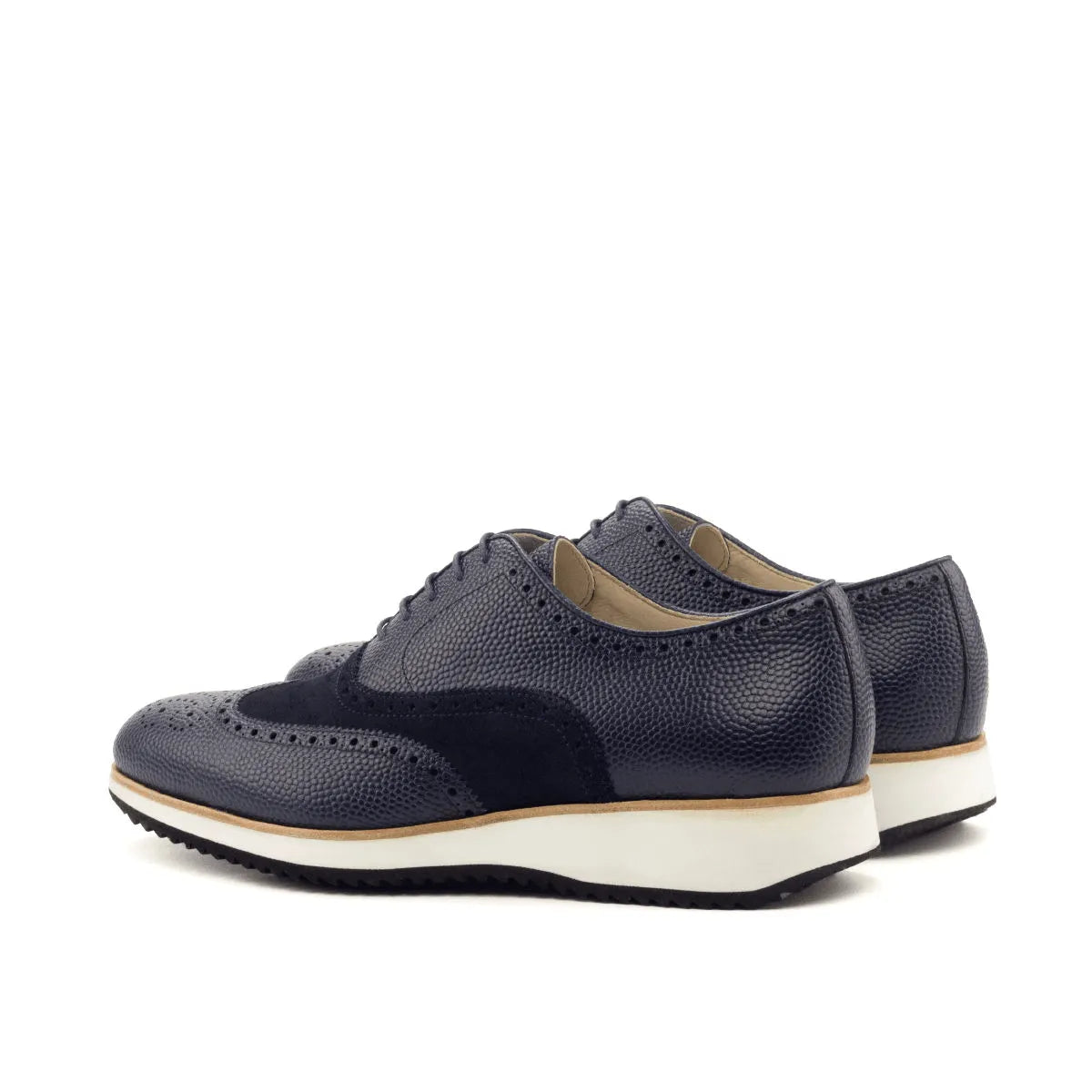 Navy blue leather Sinere Full Brogue II wingtip shoes with rounded toe
