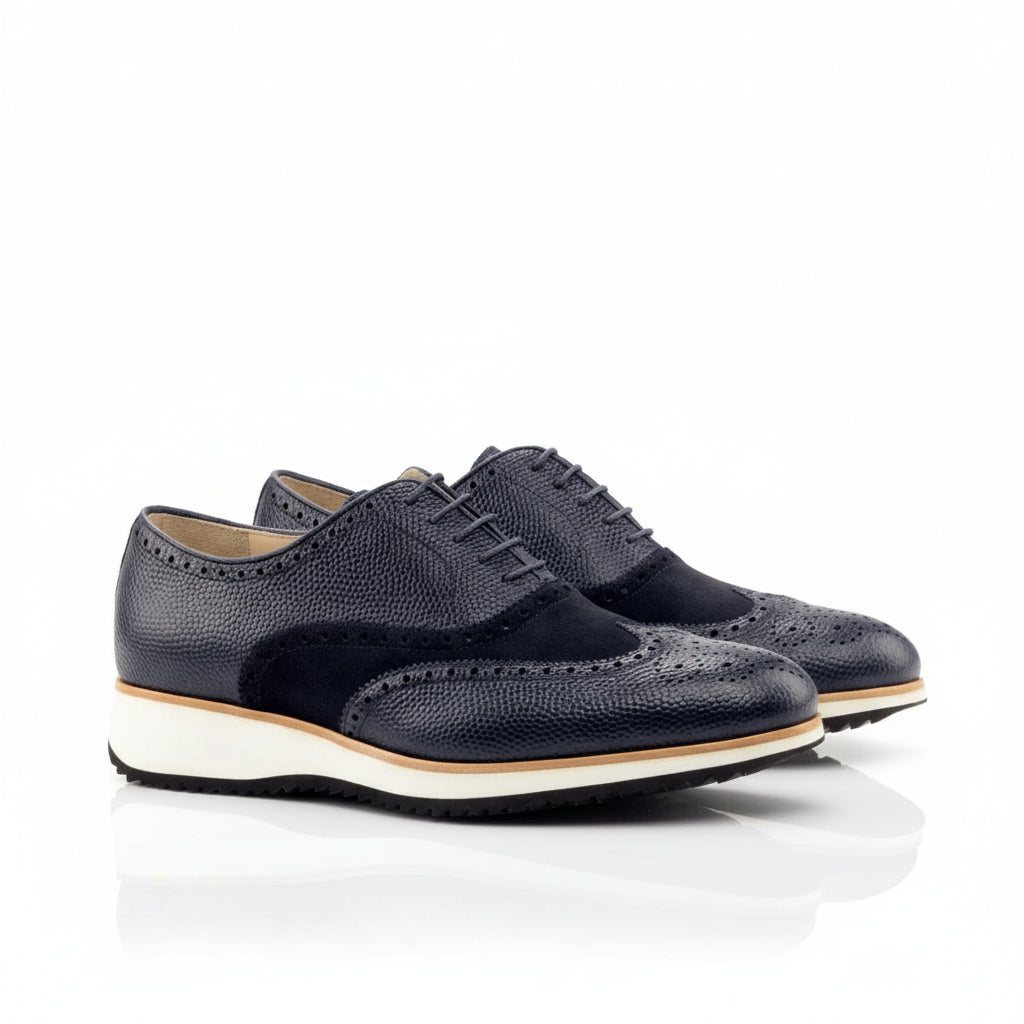 Sinere Full Brogue navy blue leather suede brogue shoes for cart