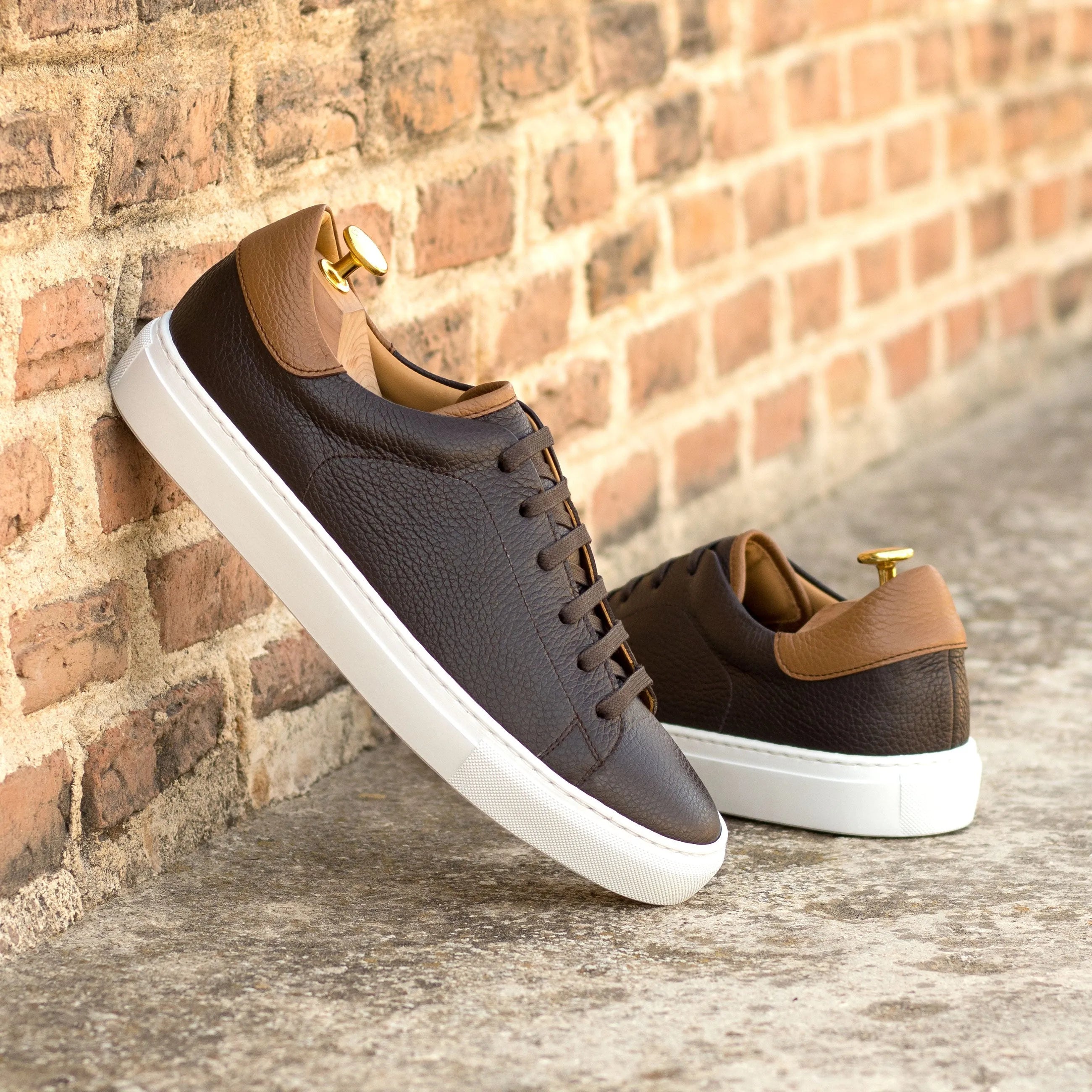 Soleil trainer sneaker in brown Italian calf leather with white soles