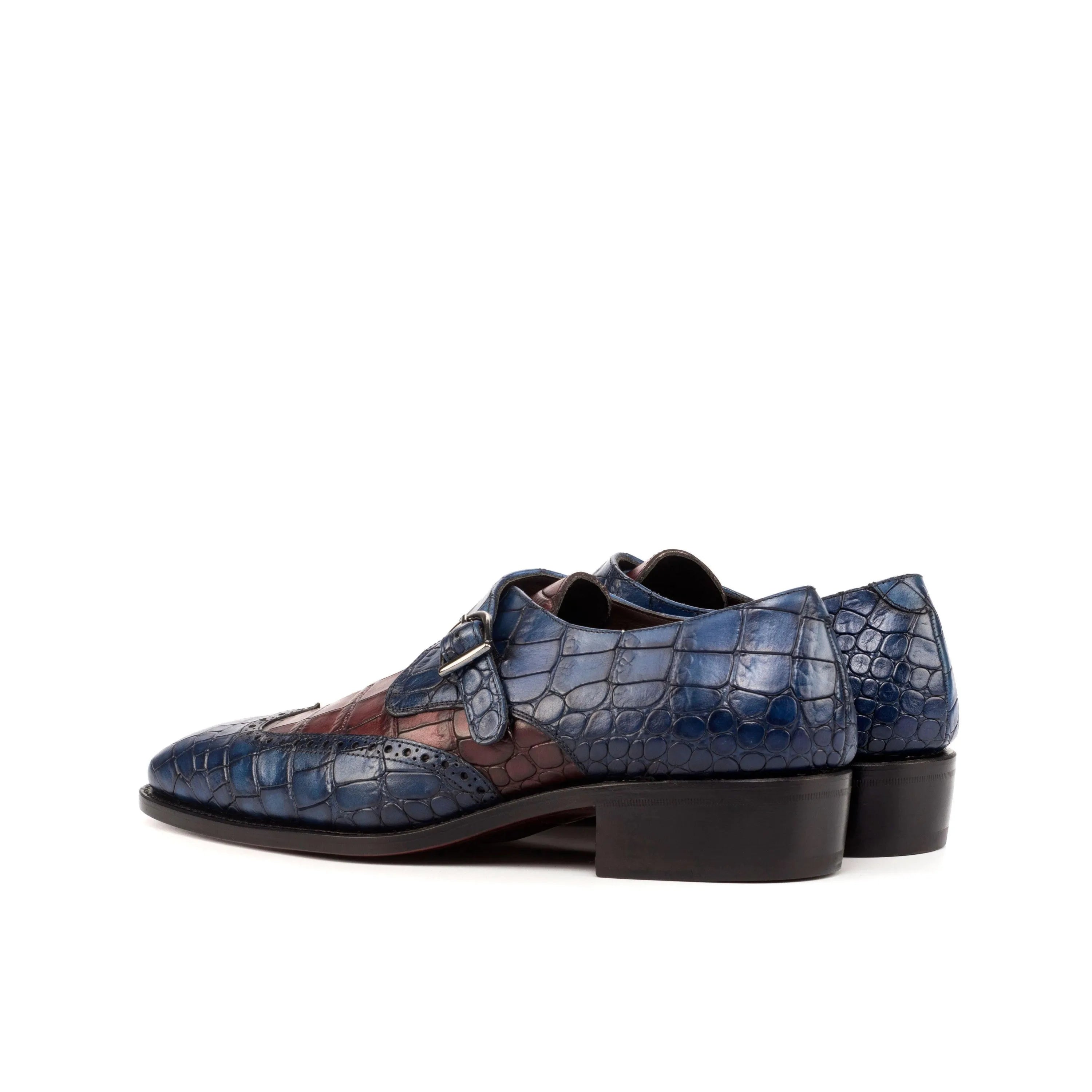 Sona single monk croco II blue burgundy crocodile monk strap shoes