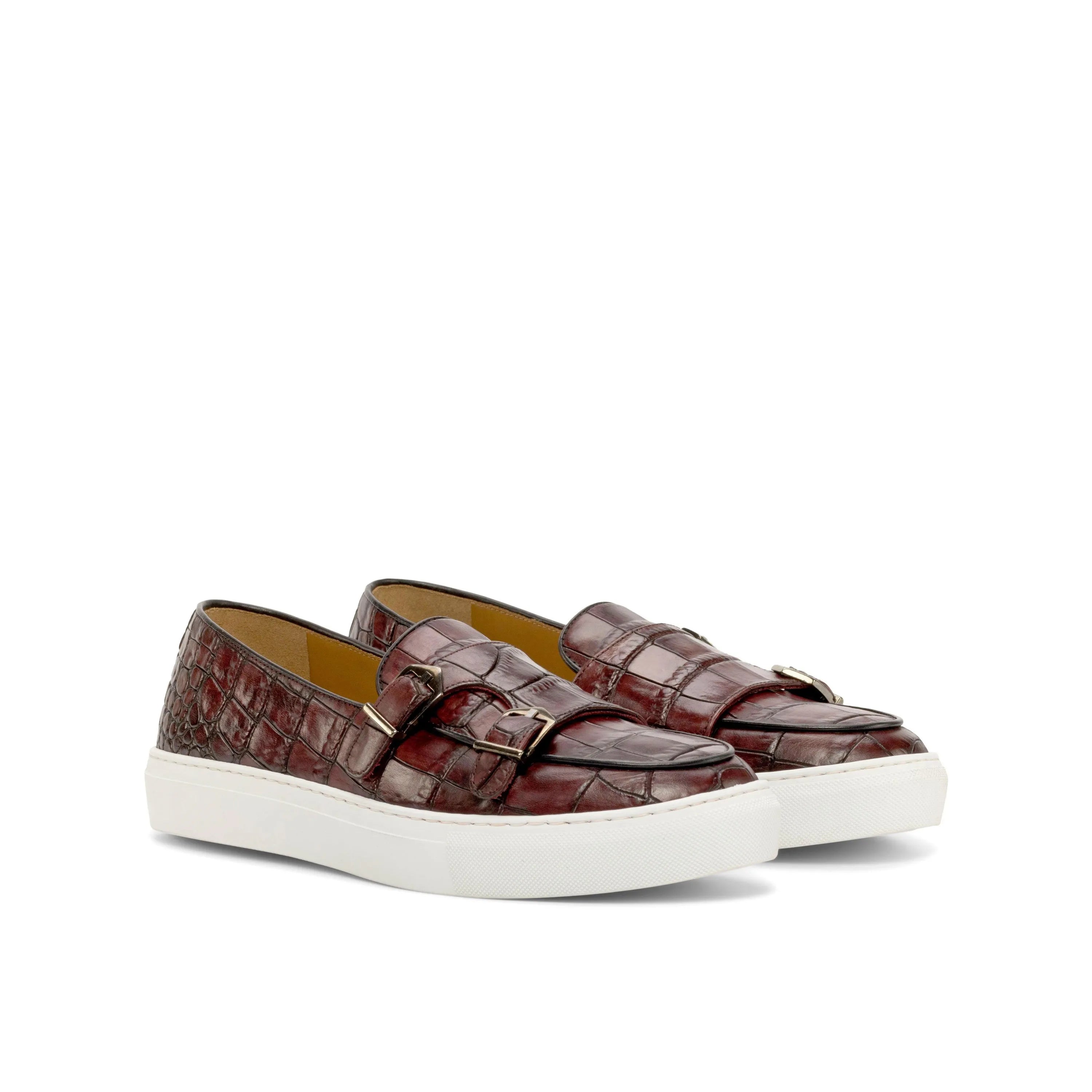 Burgundy crocodile-patterned leather Sos monk sneaker loafers