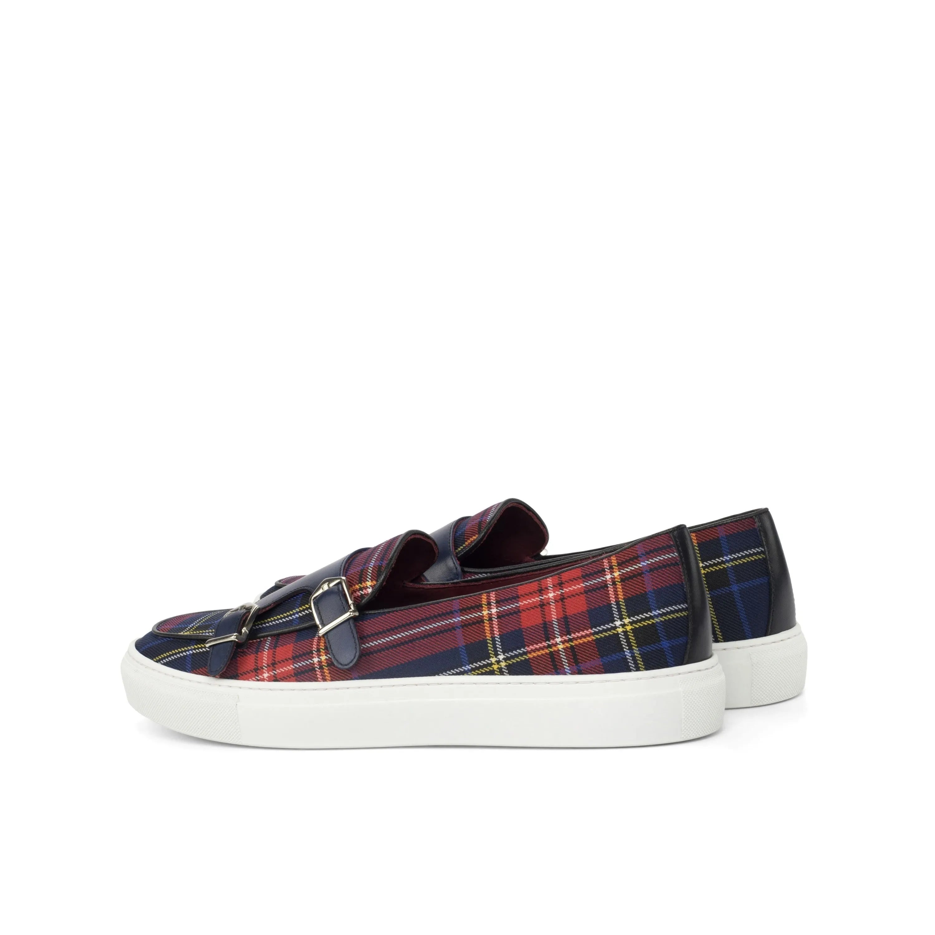 Back view of Sosa Grand Monk Sneaker II in plaid painted calf