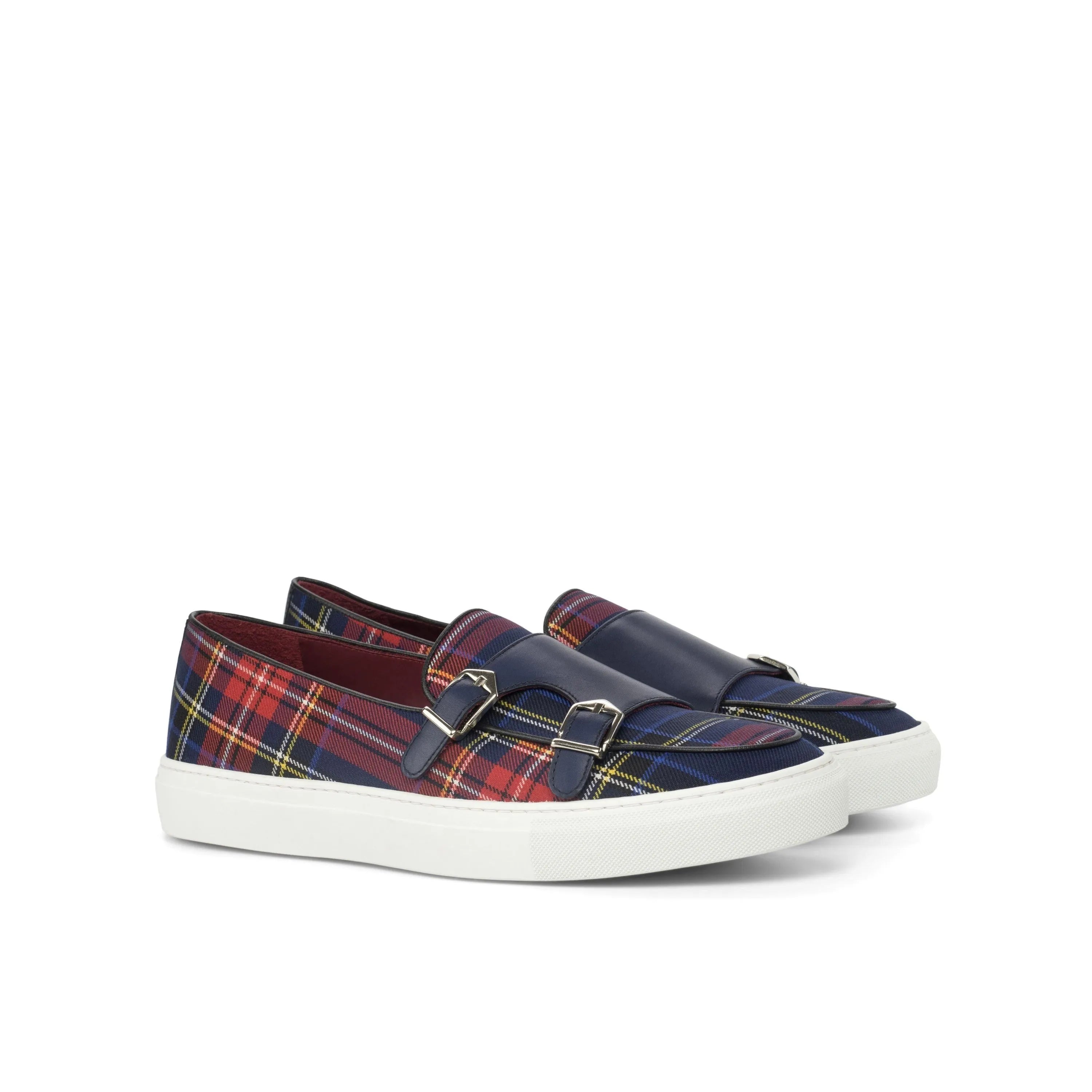 Sosa Grand Monk Sneaker II plaid double monk strap slip-on sneakers