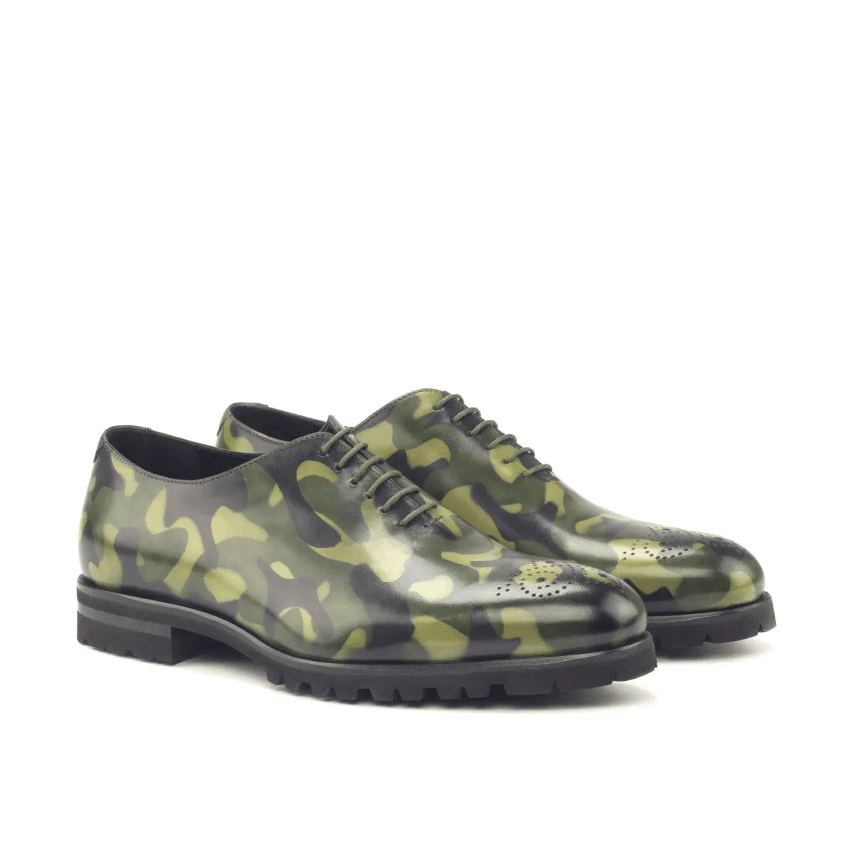 Spartacus whole cut patina II camouflage leather dress shoes, rounded toe