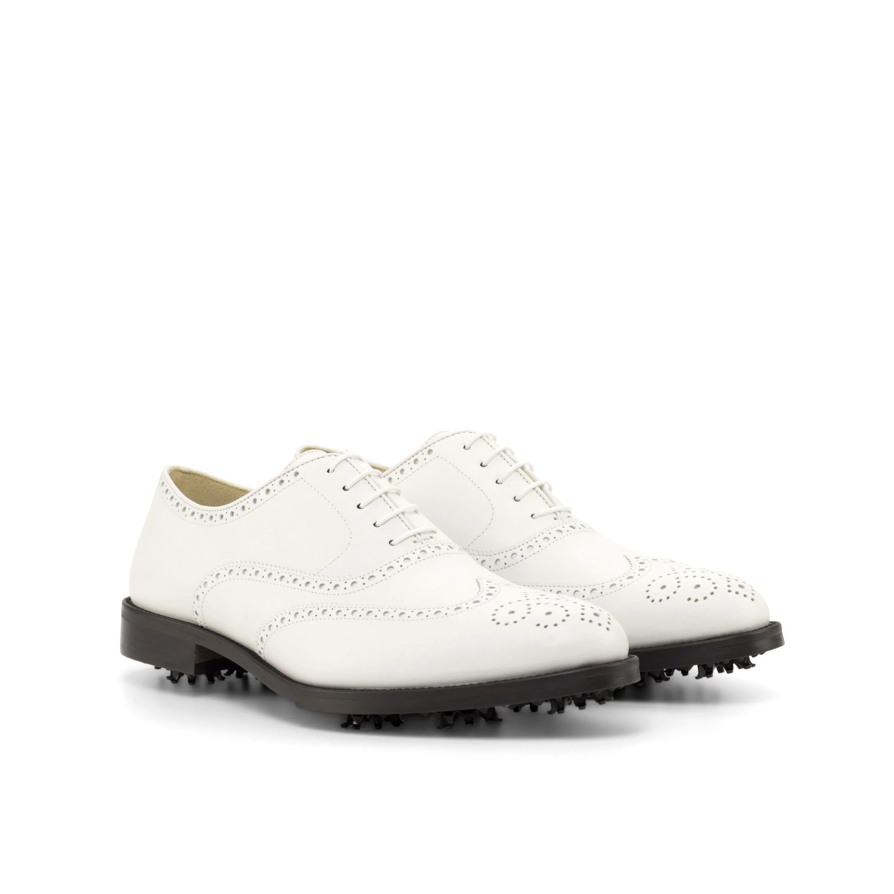 White leather Stan Full Brogue golf shoes back view