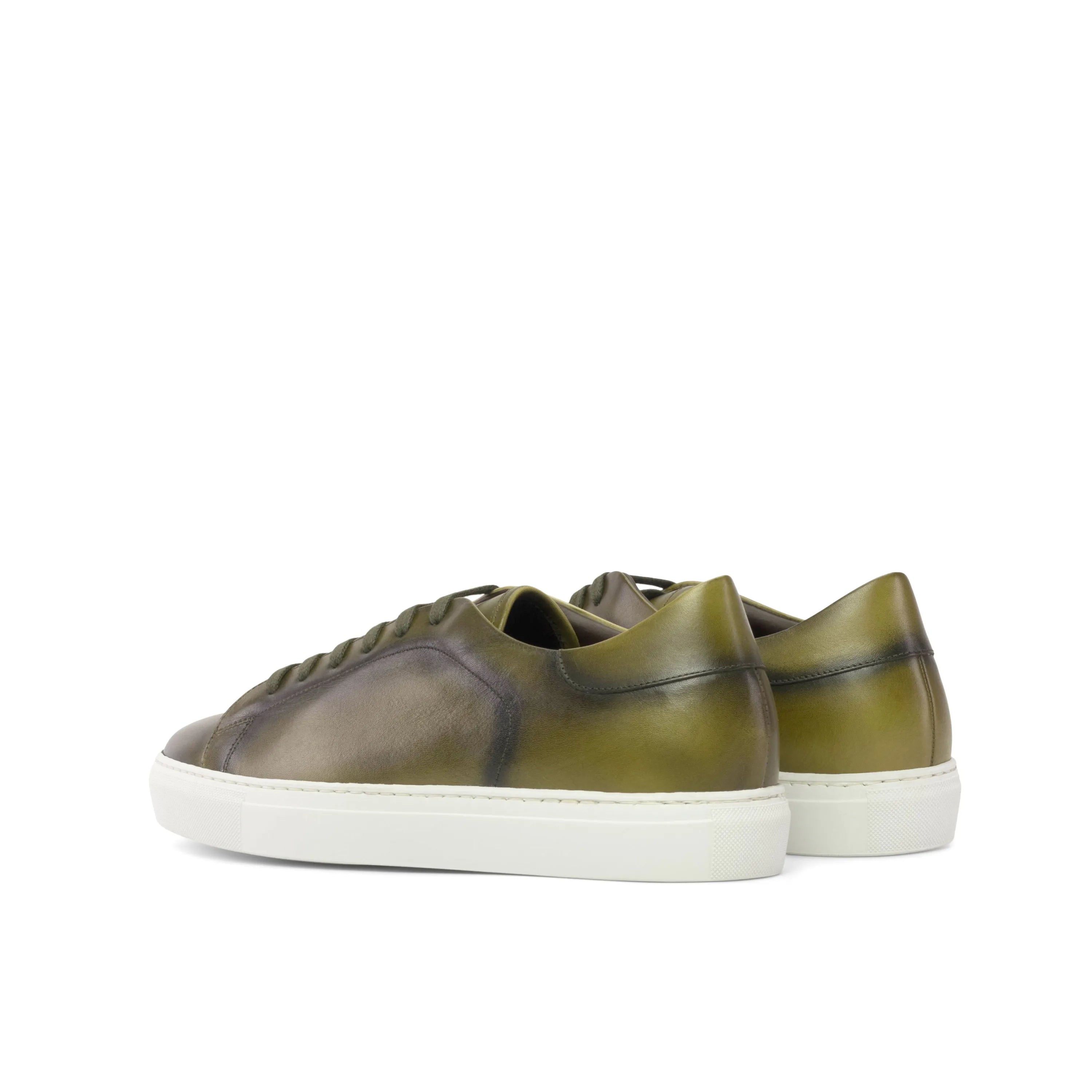 Olive green leather T1 trainer sneaker with cupsole