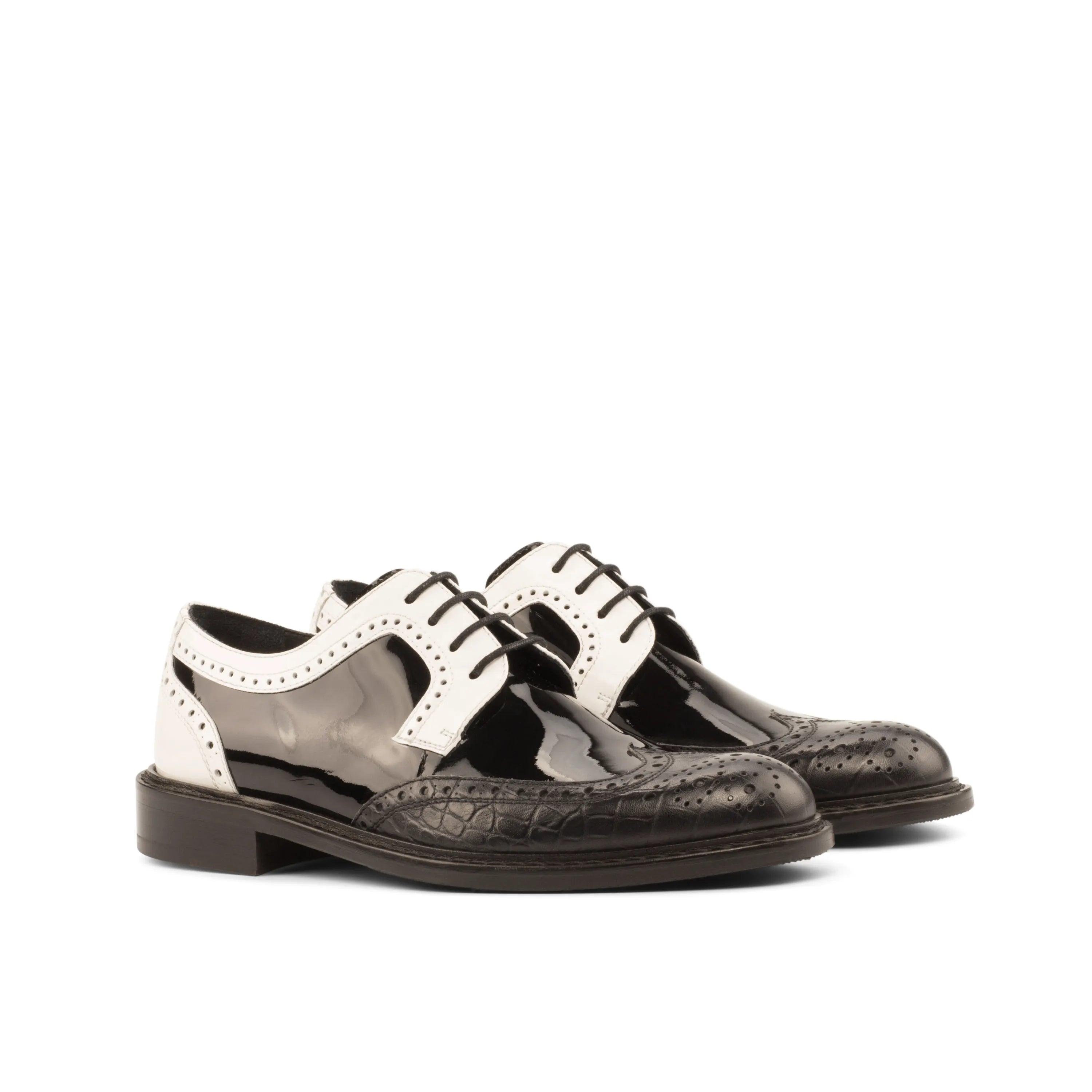 Tamina ladies derby wingtip black and white dress shoes