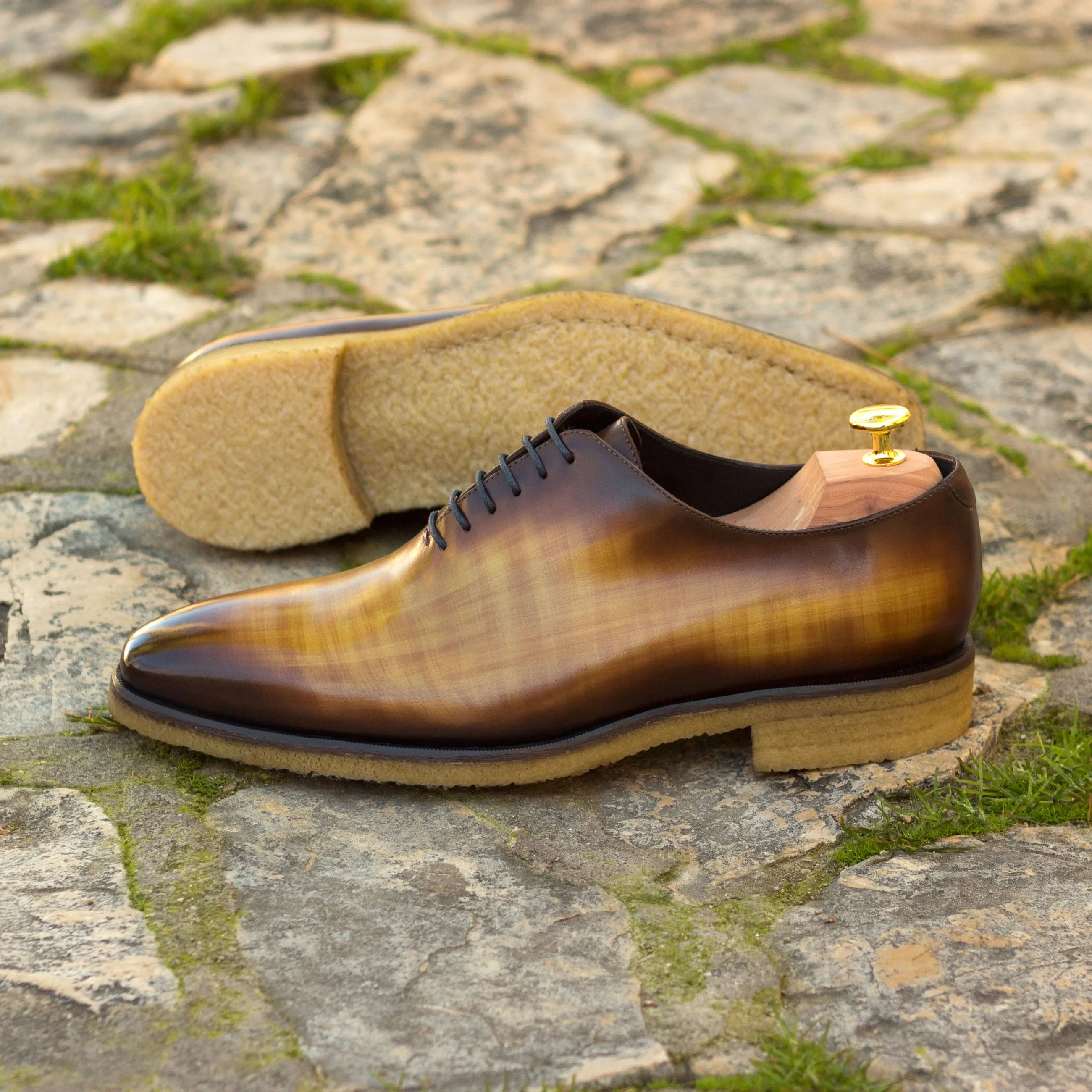 Tesla wholecut patina brown leather dress shoe