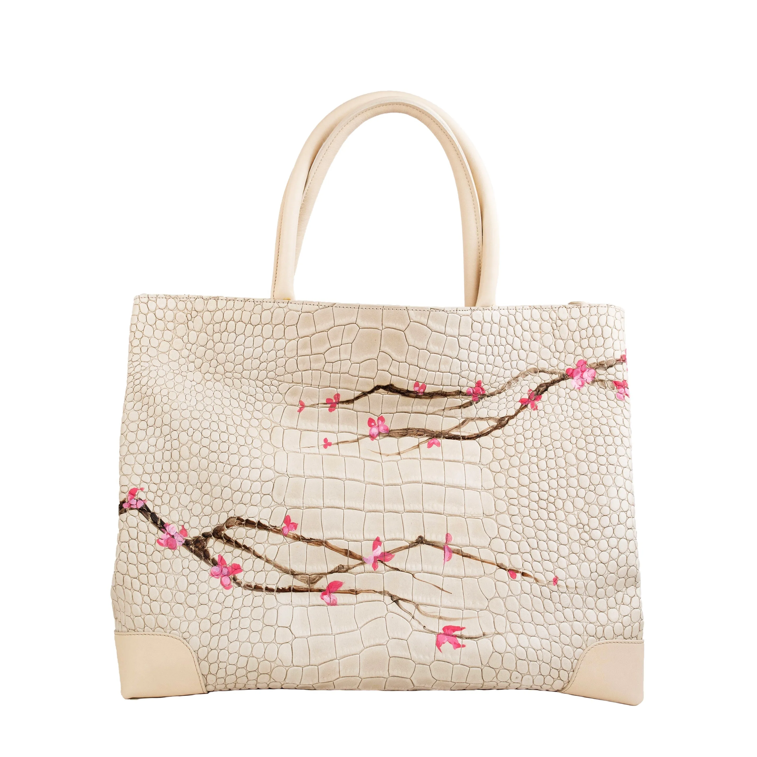 Ivory Mystery Weekender Bag with floral croco embossed design