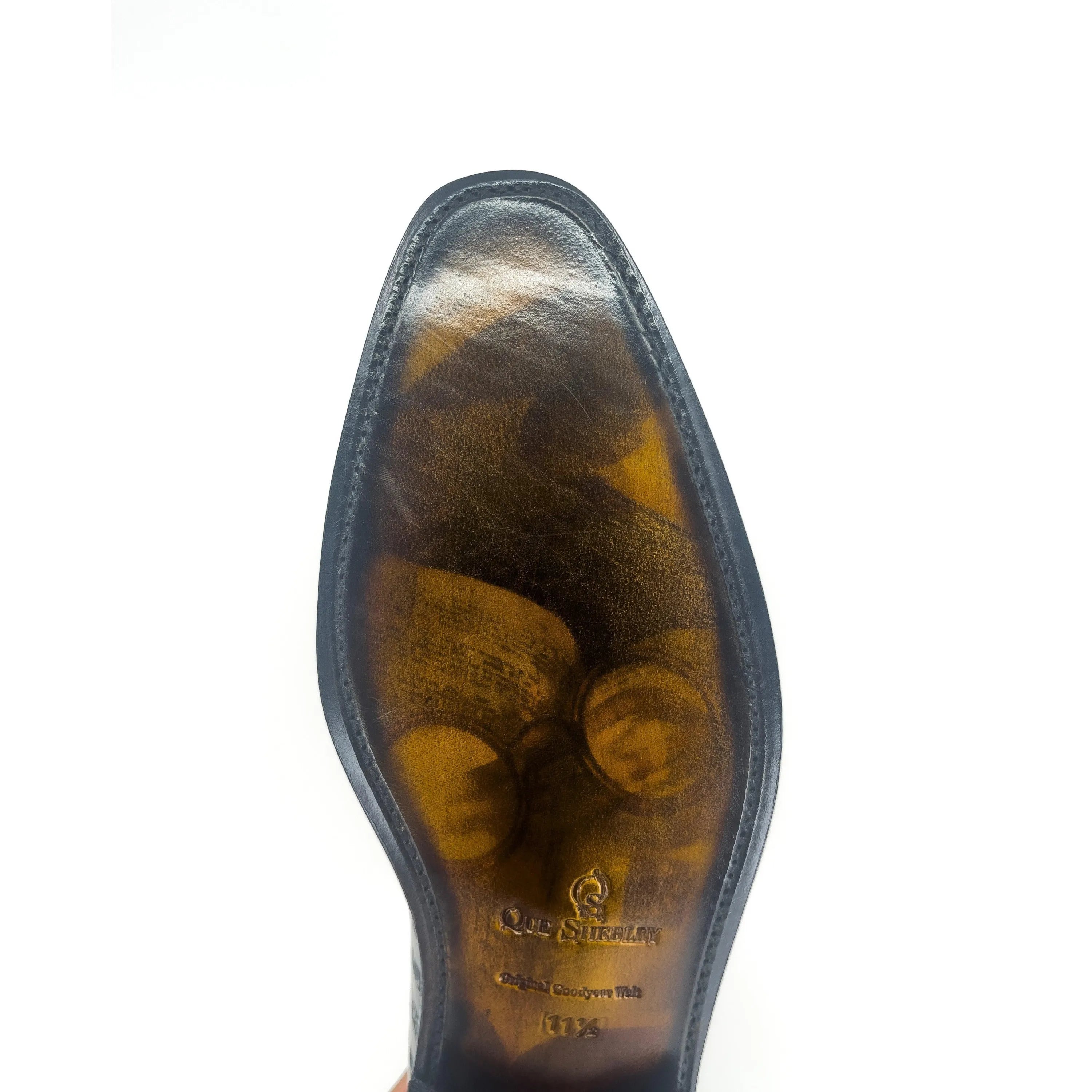 Worn leather art sole of Poet VIII Patina loafers