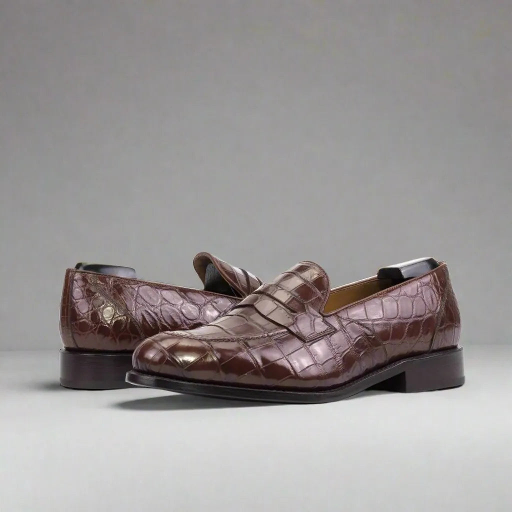 TheDon Alligator Loafers II in brown crocodile-patterned leather