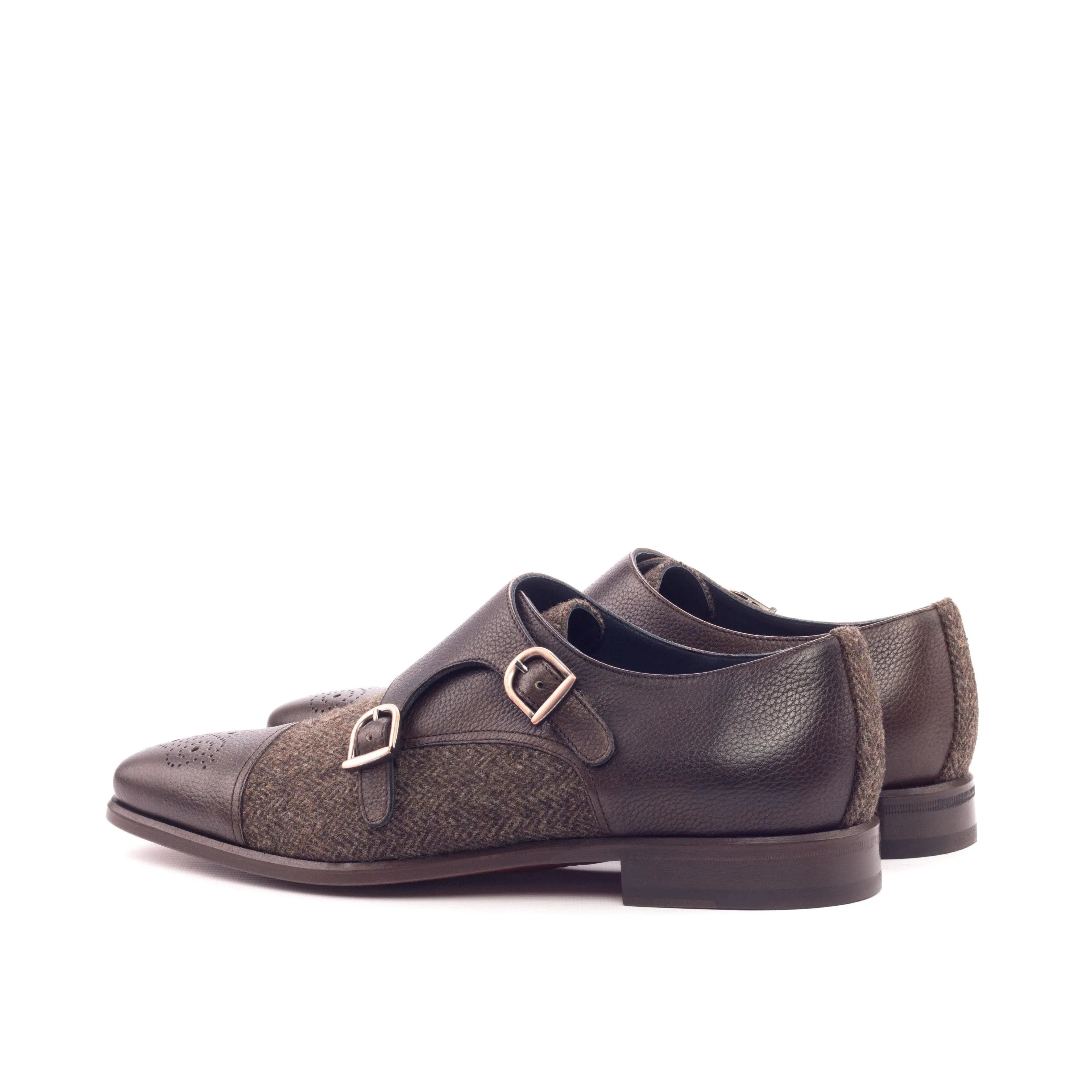 Tima double monk brown leather shoes pair