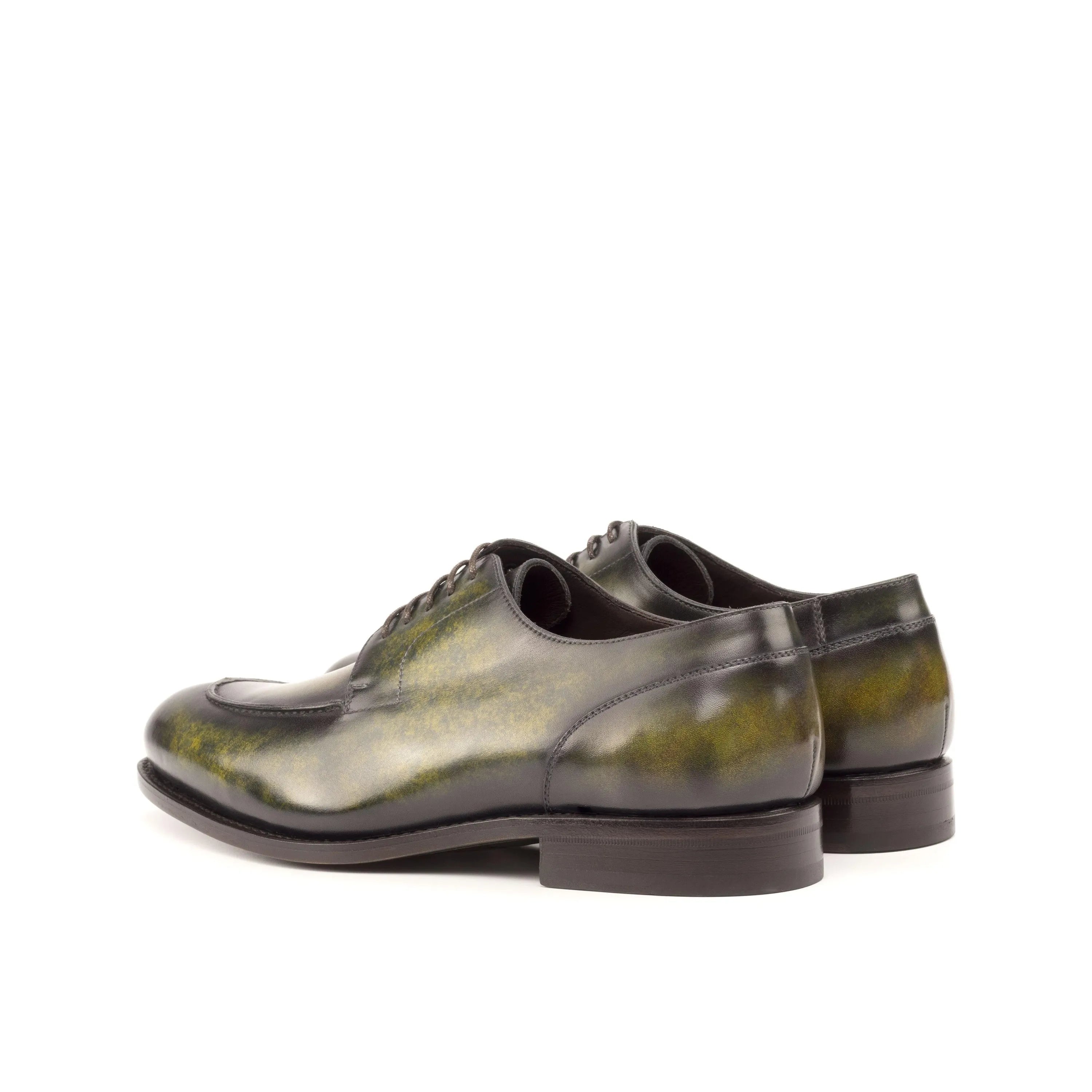 Timadeias patina derby split toe green and black leather dress shoes