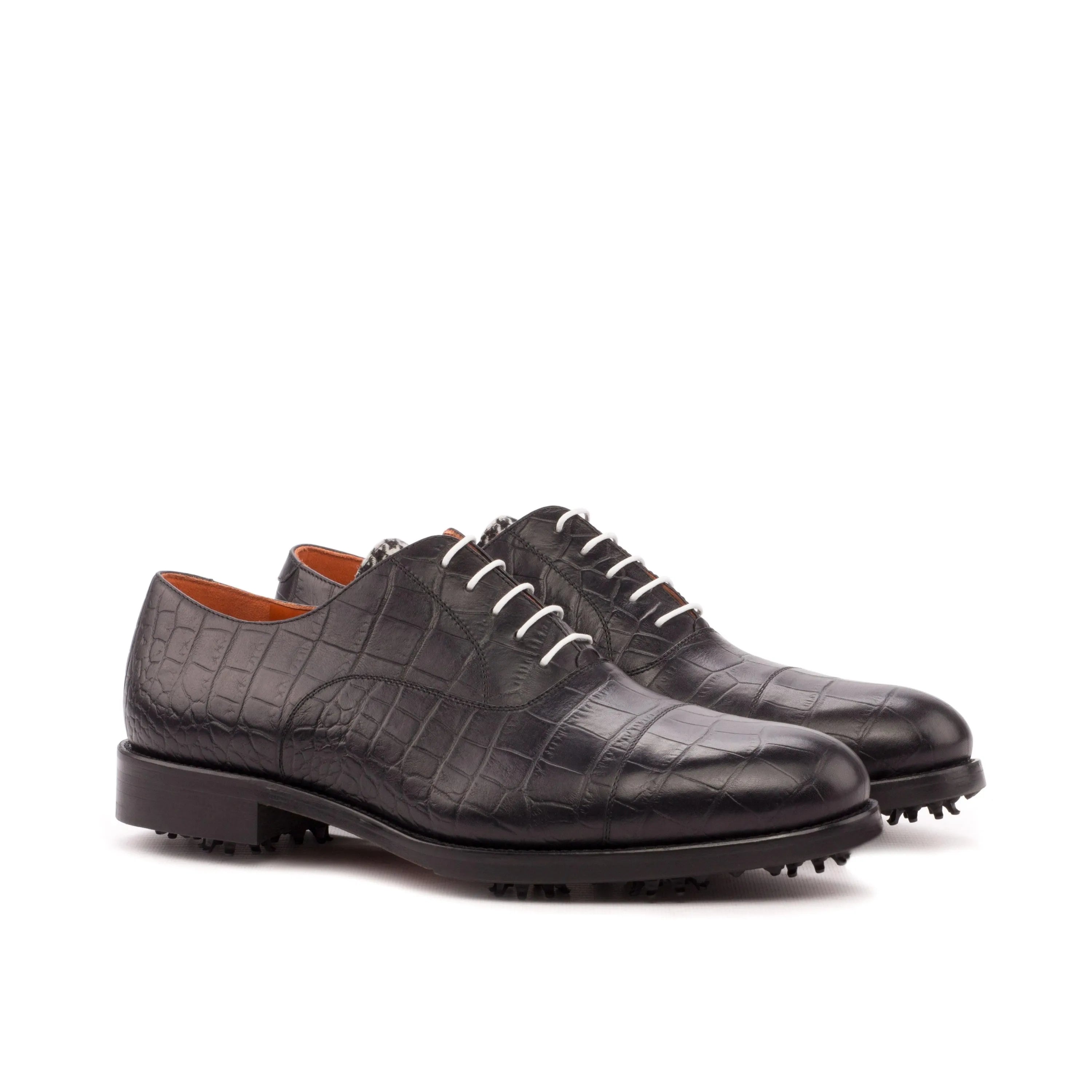 Toros oxford golf shoes II in black crocodile leather