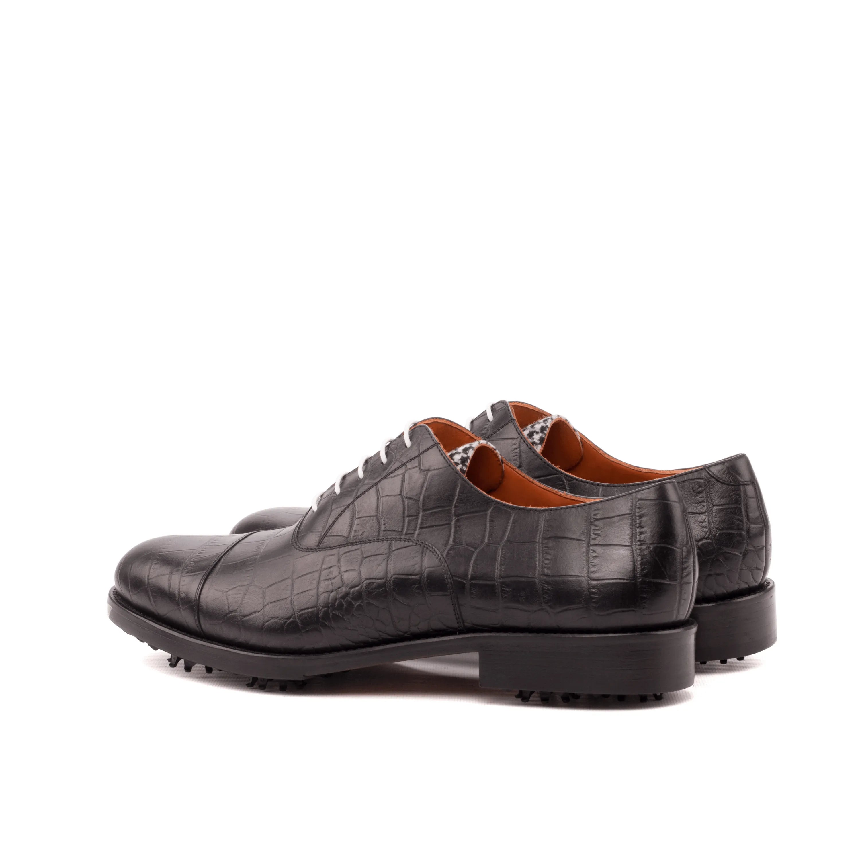 Black Toros Oxford golf shoes II in crocodile pattern