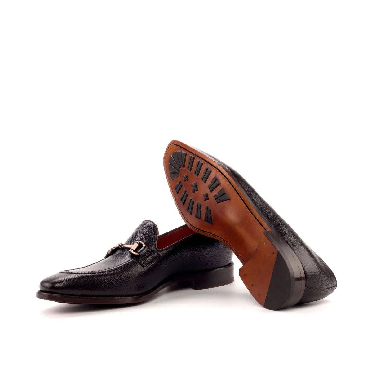 Trilo Loafers black leather with gold buckle dark brown leather sole