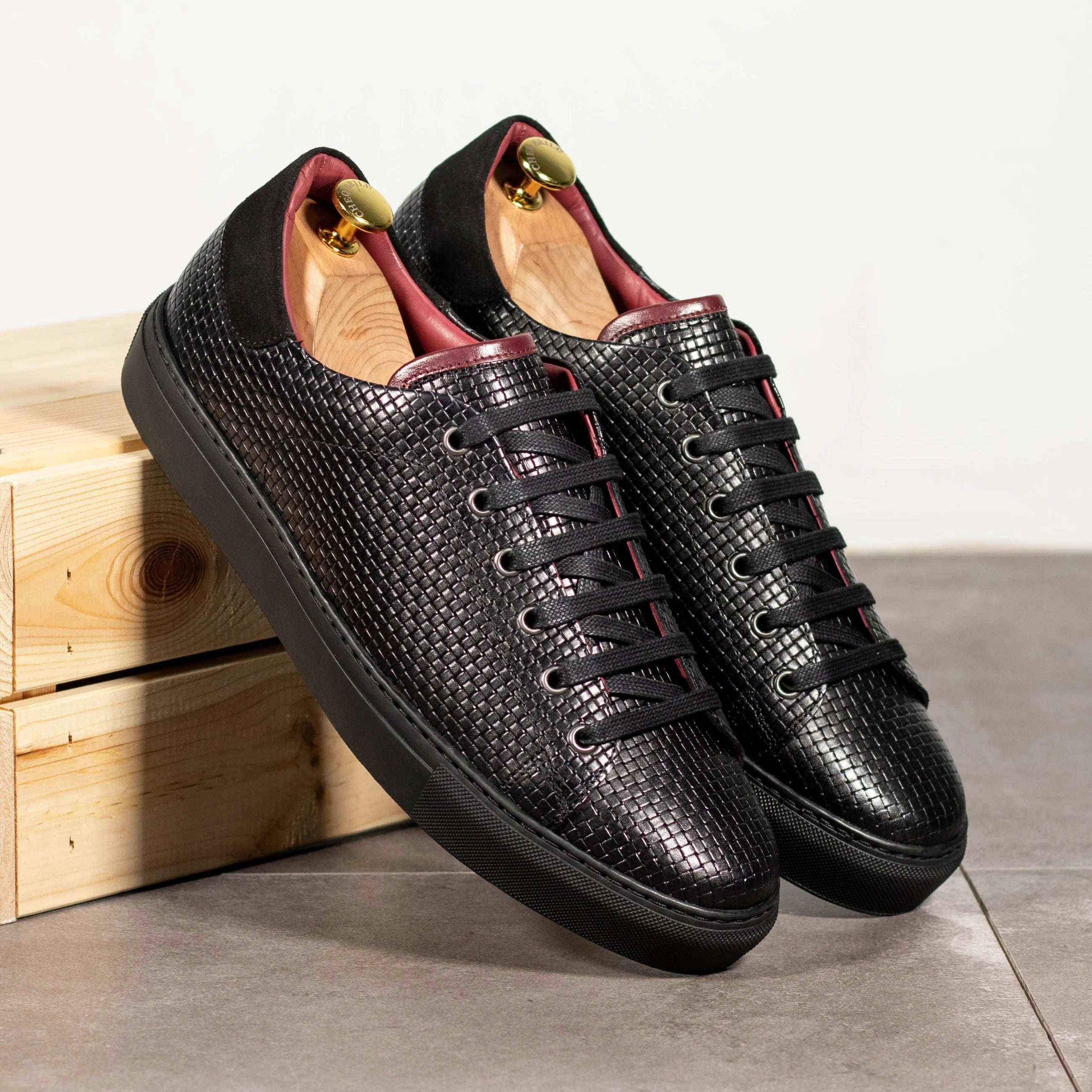 Black Twilight Trainer Sneaker II in textured calf leather cupsole design