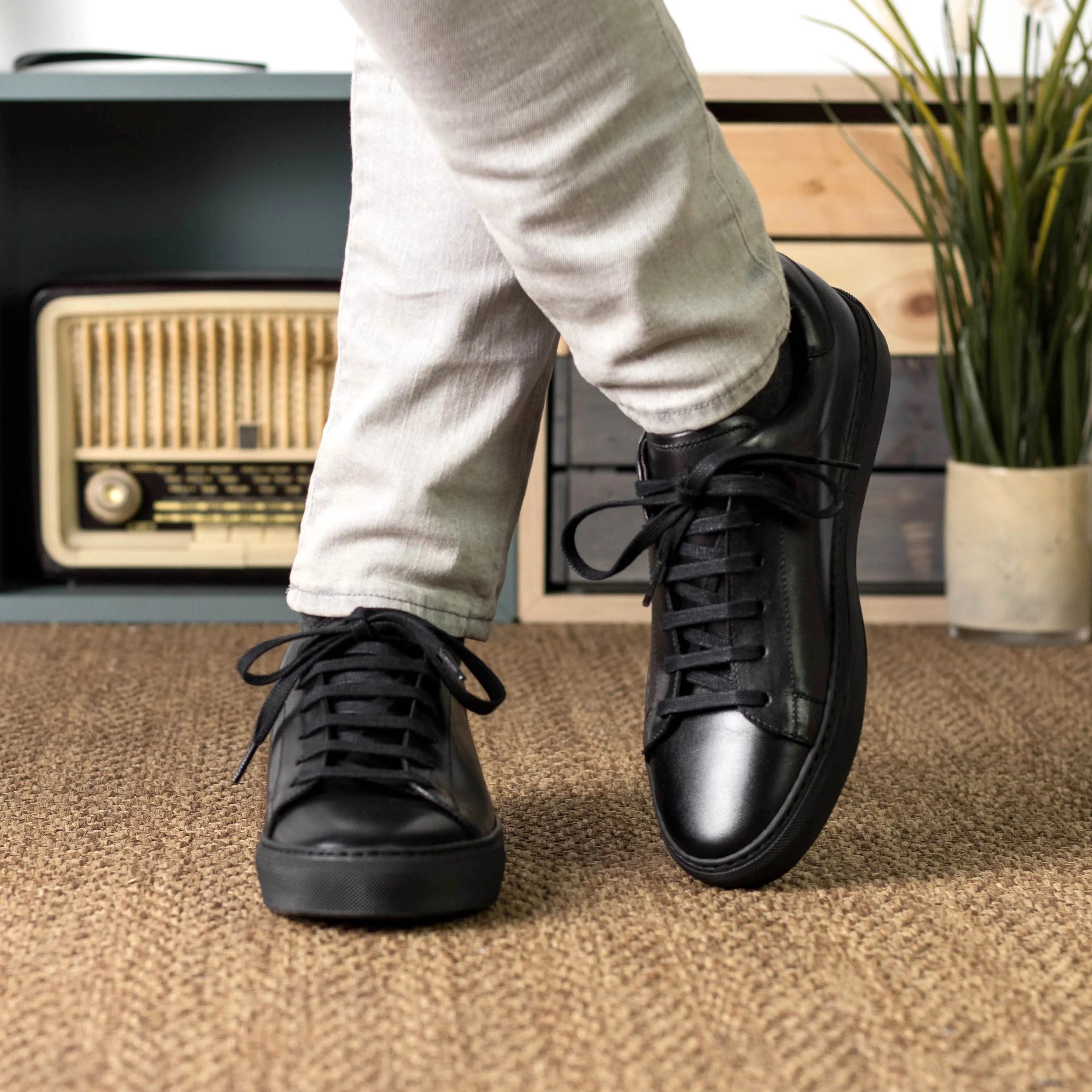 Black Tycoon Trainer Sneaker in leather with cupsole design