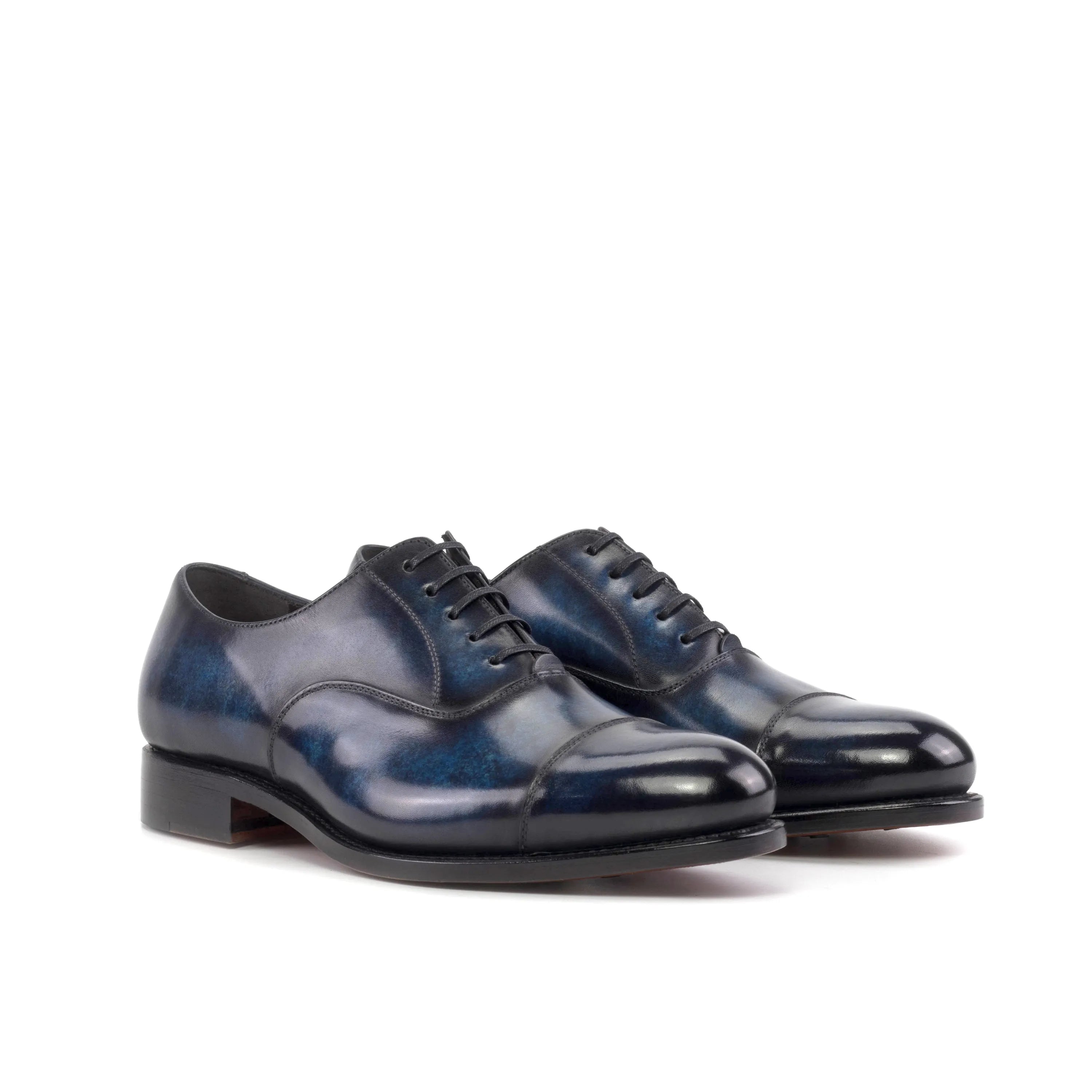 Pair of blue Vanguard Patina Oxford shoes II in goodyear welt leather