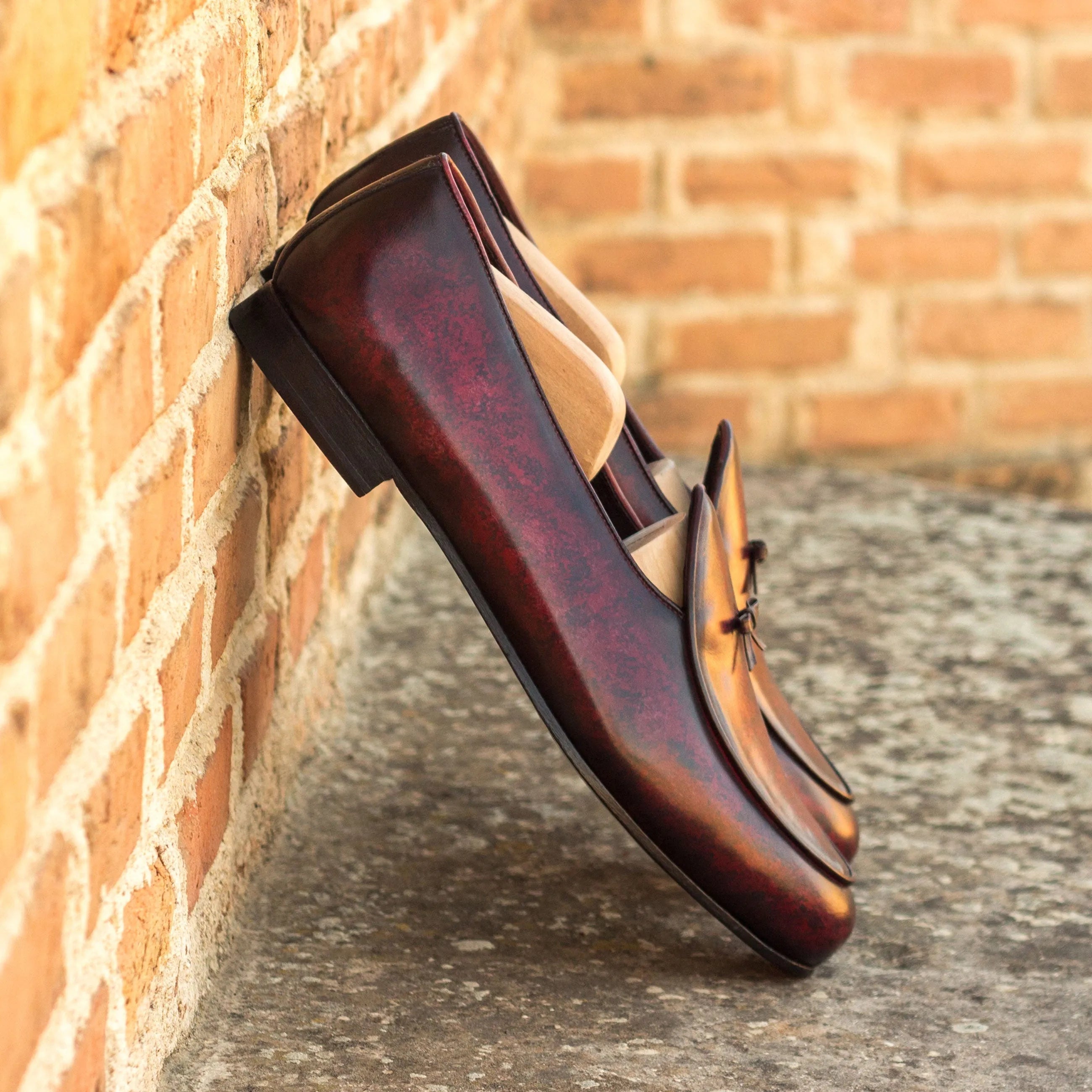 Vegas Patina Belgian slipper in burgundy leather loafers