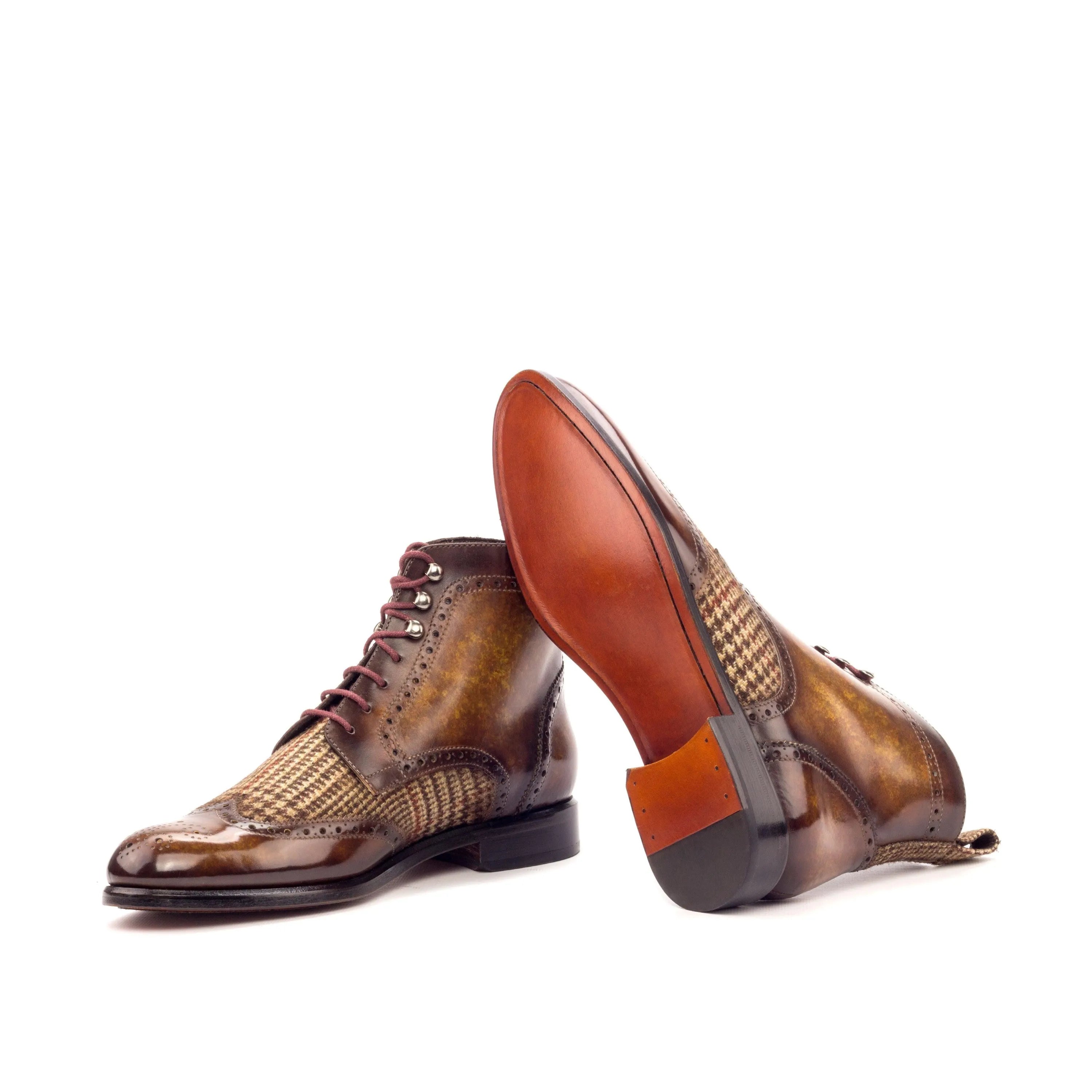 Victoria ladies military brogue II brown leather tweed boots