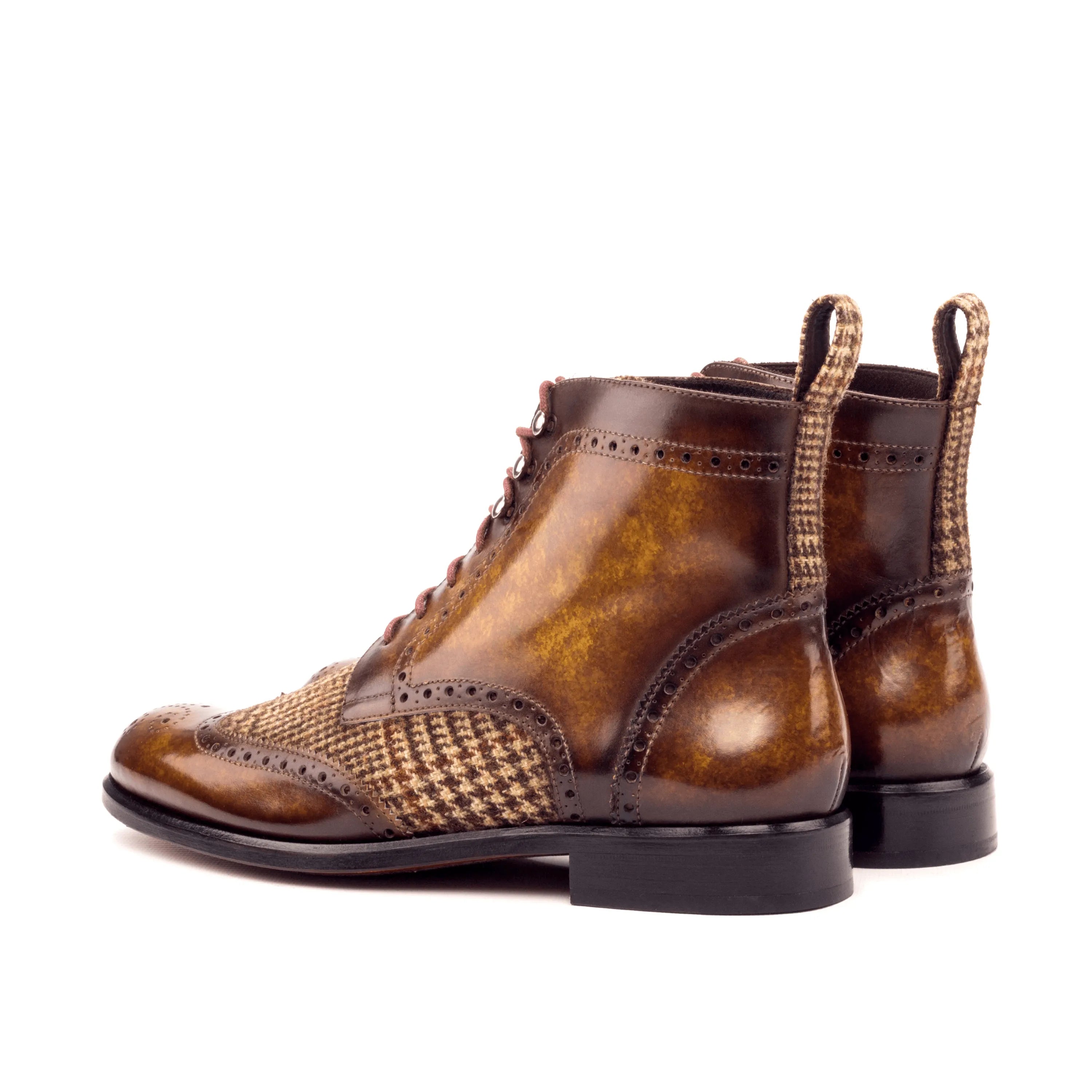 Victoria Ladies Military Brogue II brown leather and tweed boots