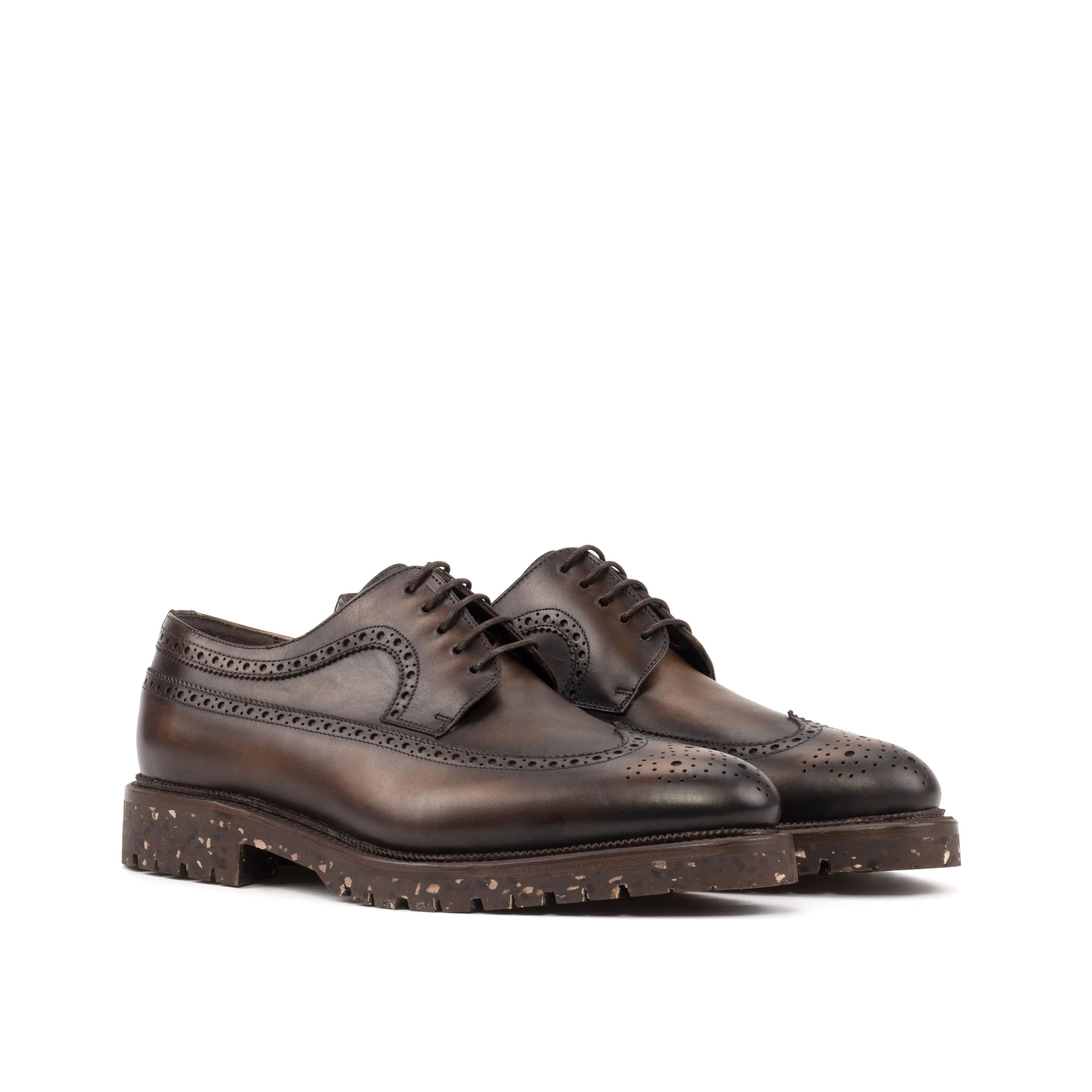 Brown leather Vos Longwing Blucher II brogue shoes