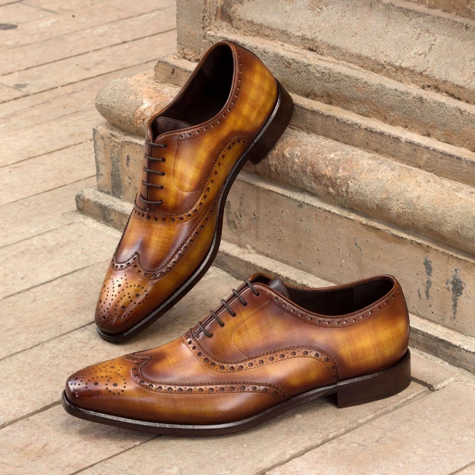 Wardon Patina Brogue Shoes II brown leather wingtip dress shoes
