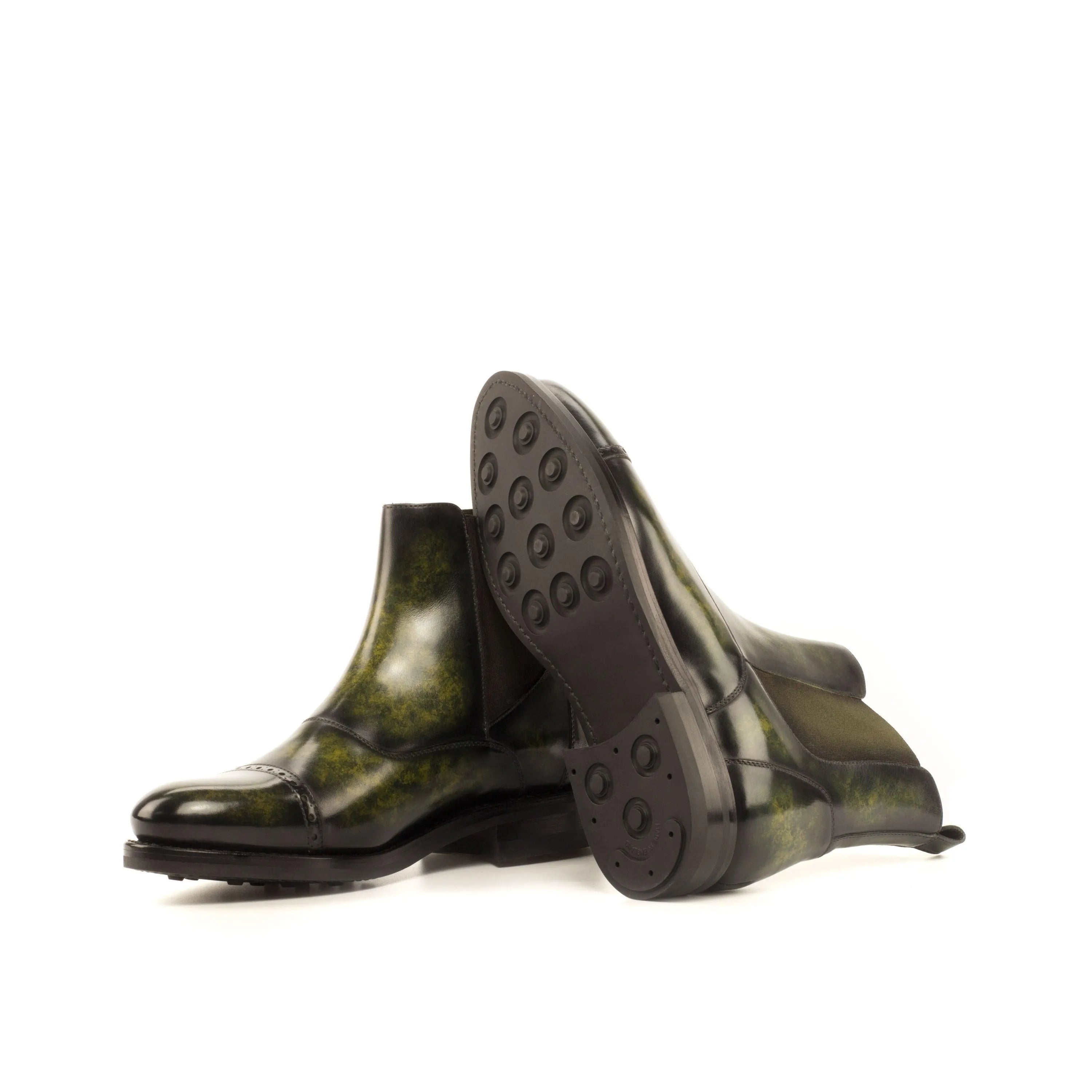 Green Wardon Patina Chelsea Boots II in leather back view
