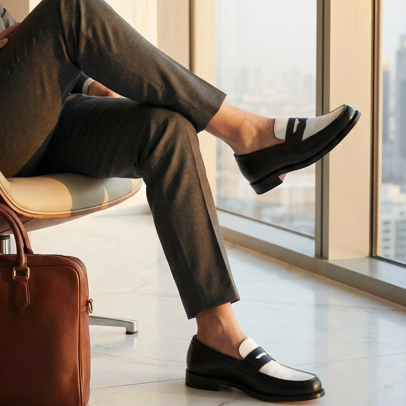 WednesdayOne penny loafers II in luxe Italian calf leather, two-tone loafer back