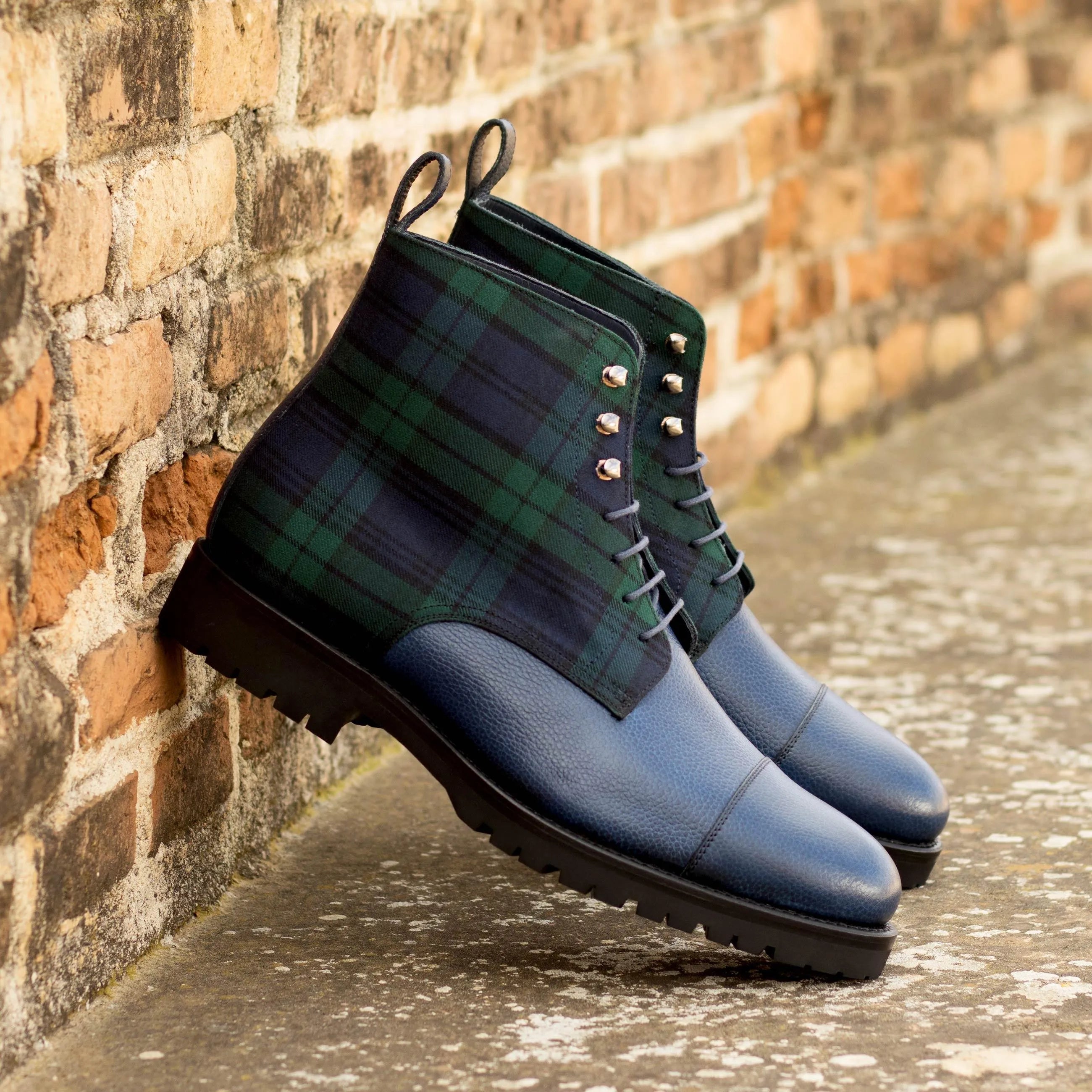 Blue plaid Willy Jumper Boots ankle view