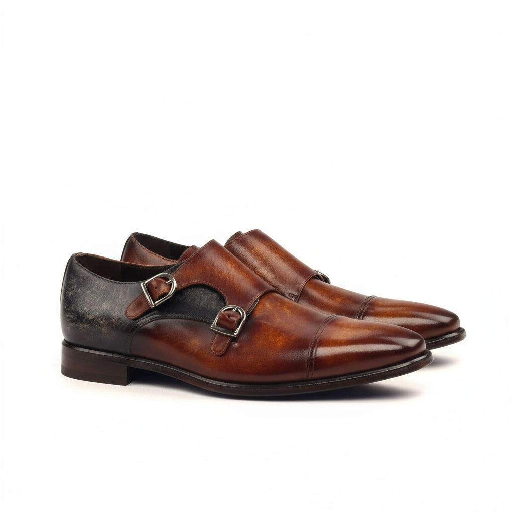 XO Double Monk Patina brown leather double monk patina shoes