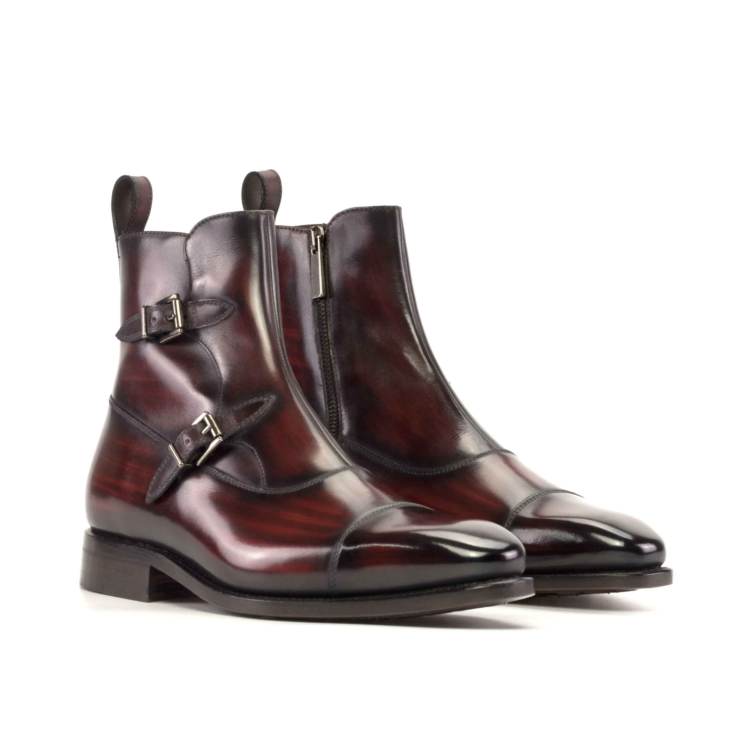Xzon Octavian Patina burgundy leather mens boots