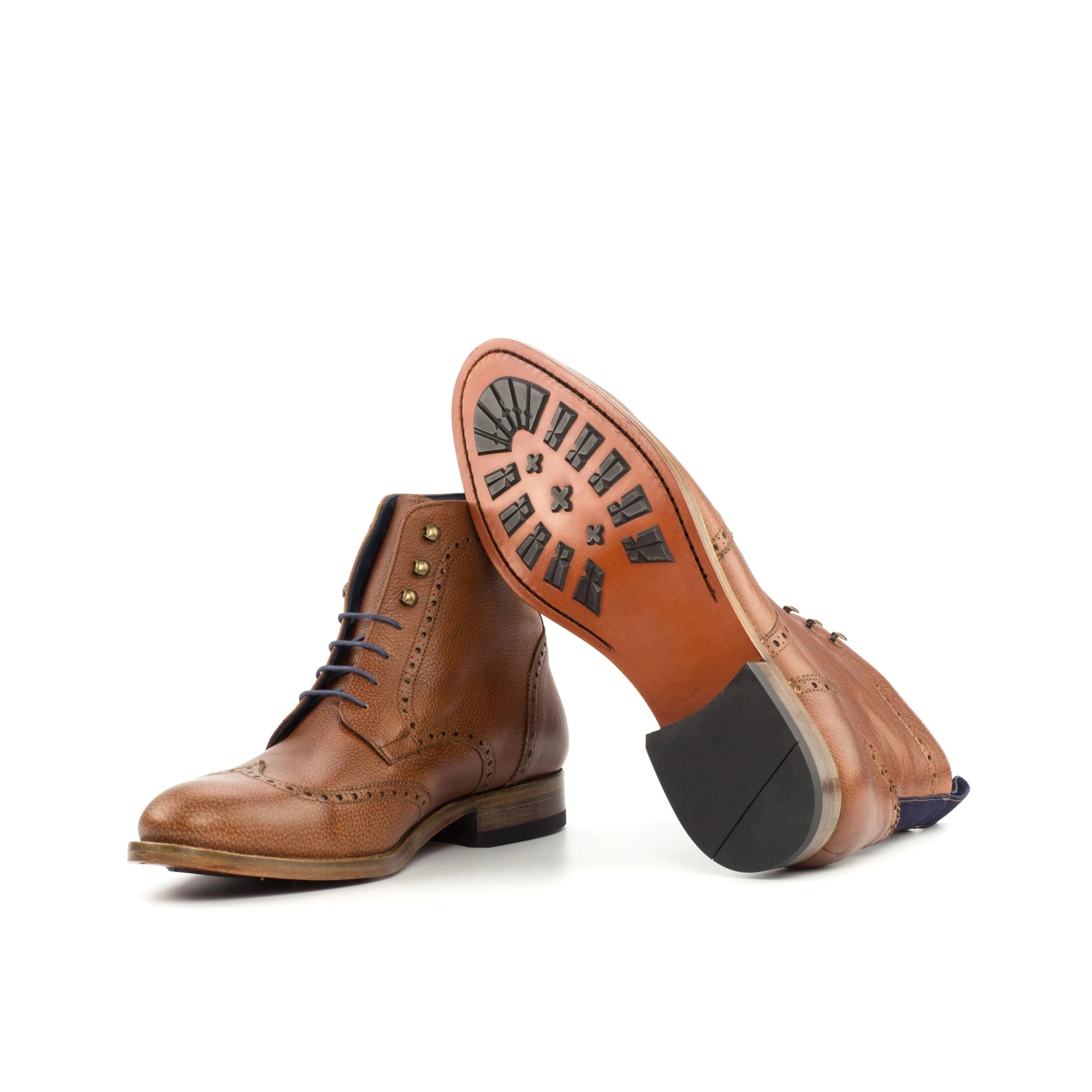 Y03 military brogue boots II brown leather wingtip back view