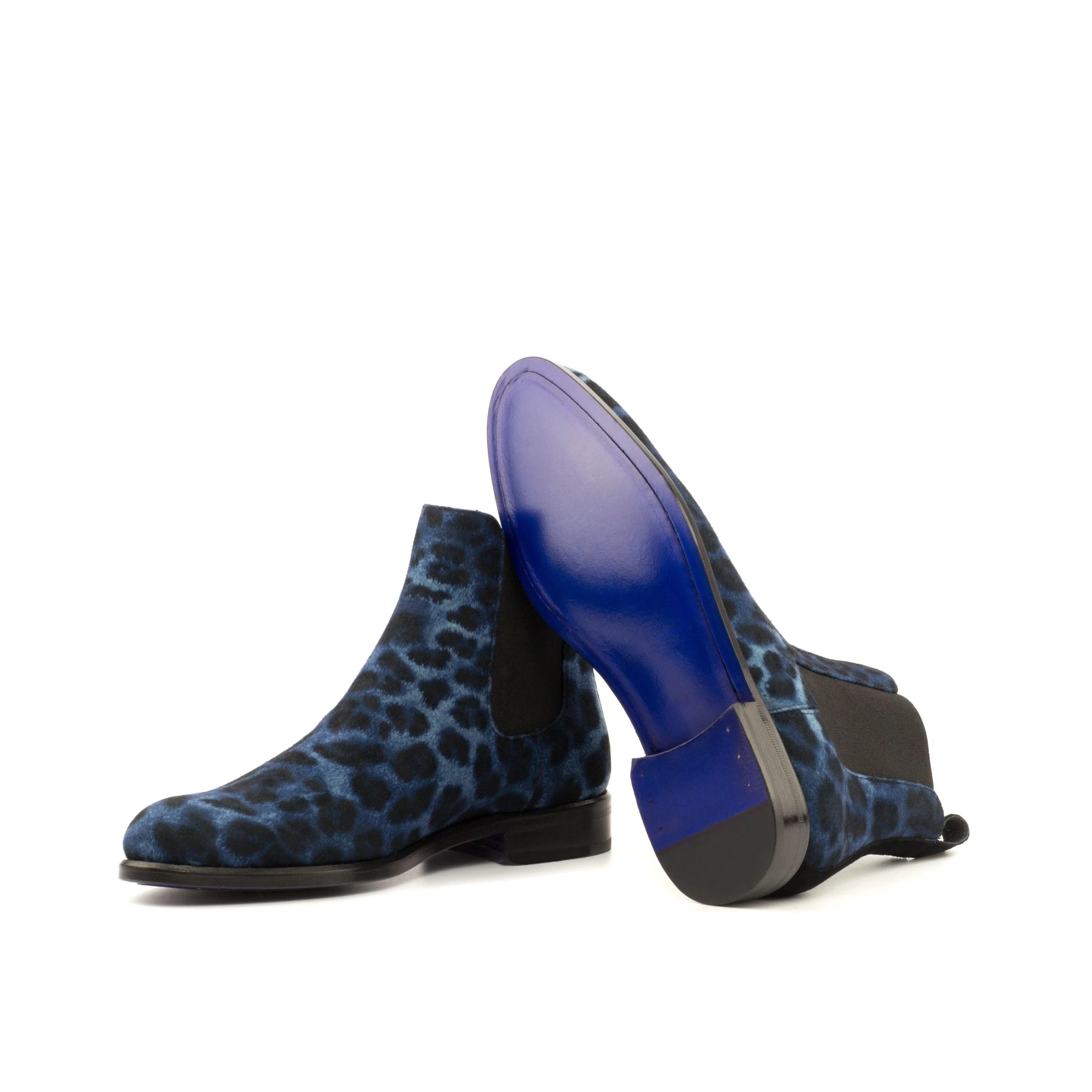 Youla ladies Chelsea blue leopard-print boots with glossy leather sole