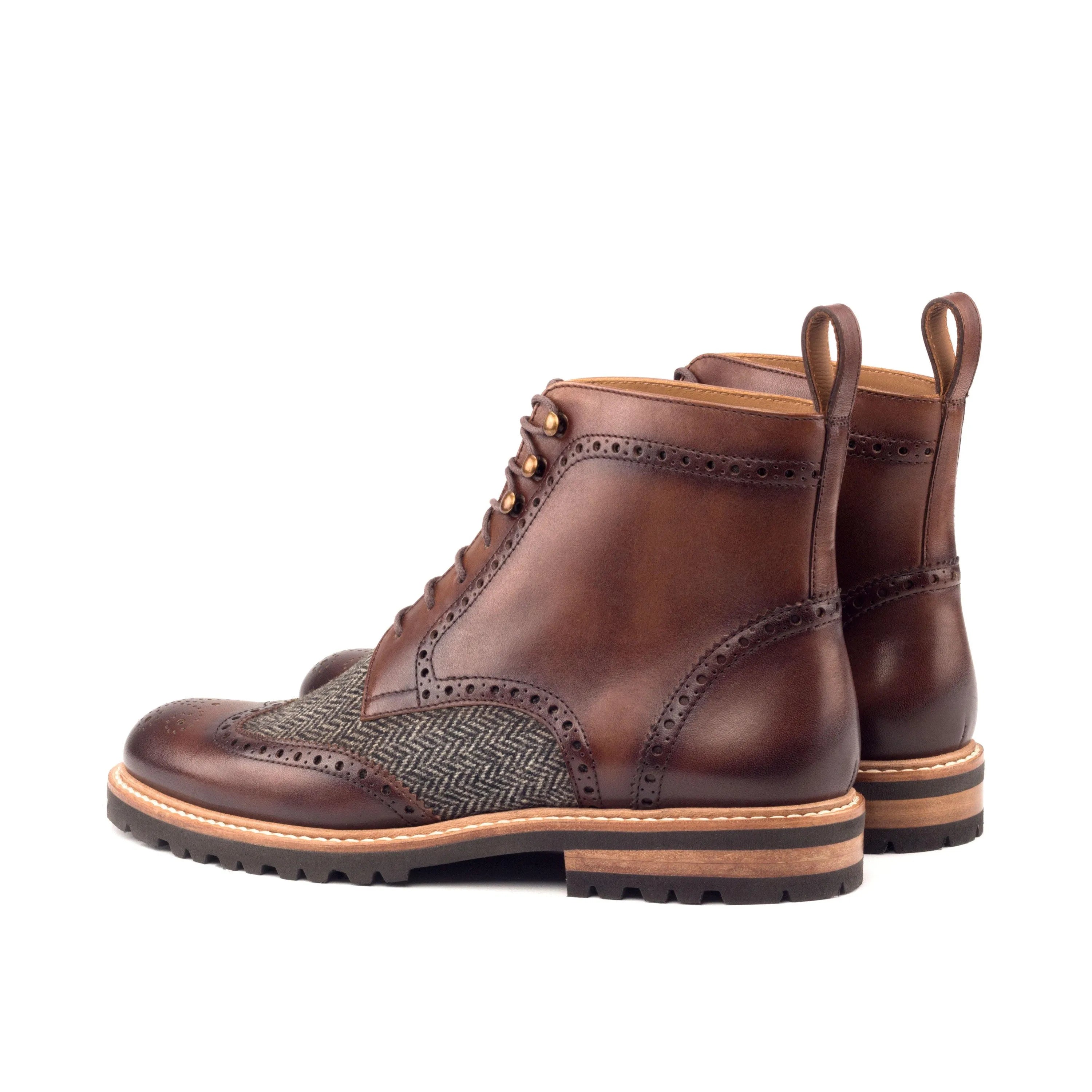 Z ladies military brogue boot in brown leather and tweed wingtip