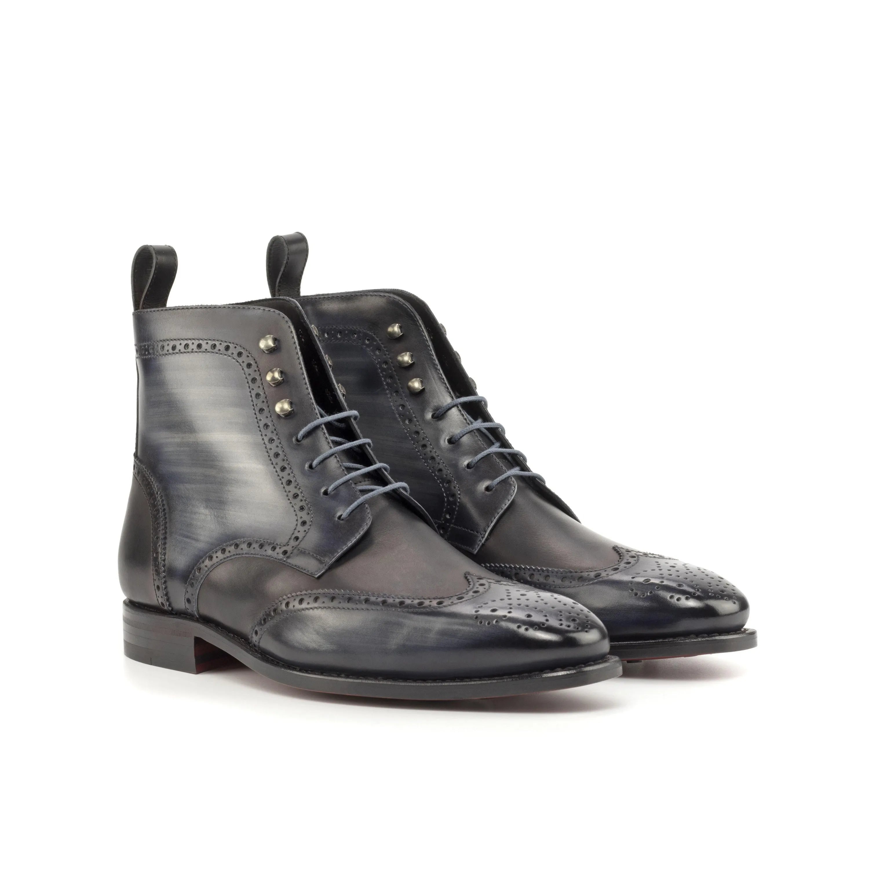 Zdan military brogue patina boots II gray leather wingtips