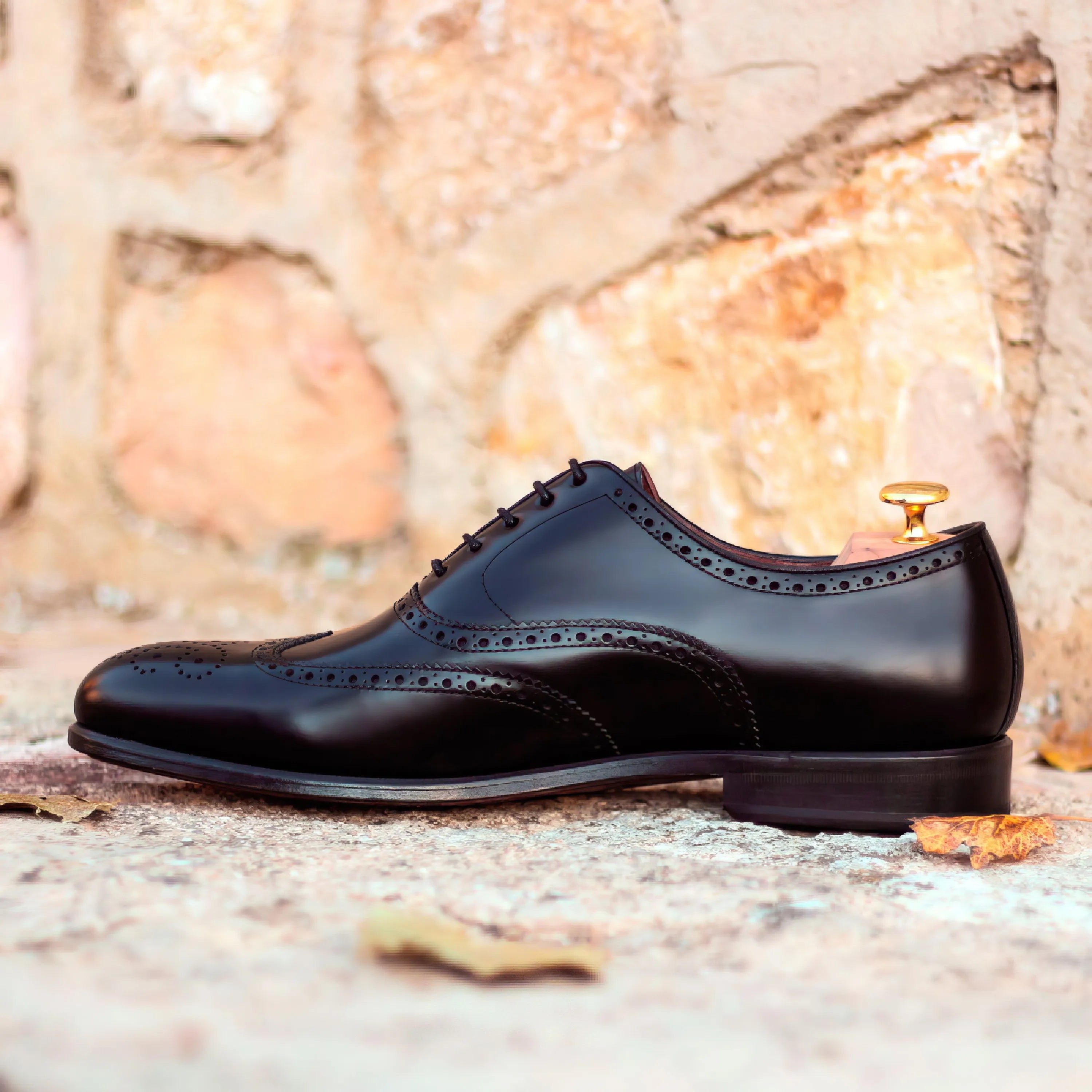 Black leather 1631 full brogue shoe back view