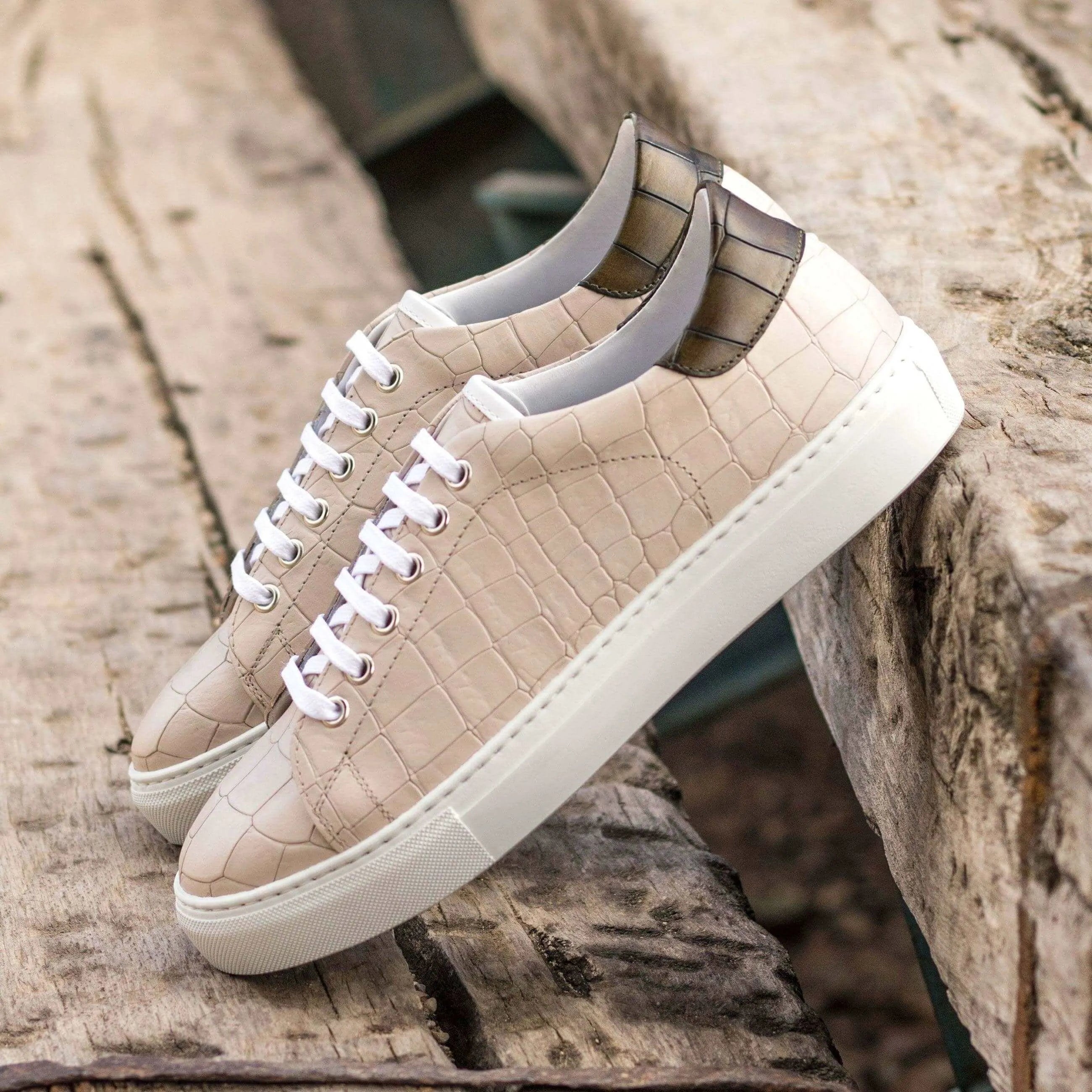 Beige painted croco cupsole trainer sneaker 1720 Trainer back view