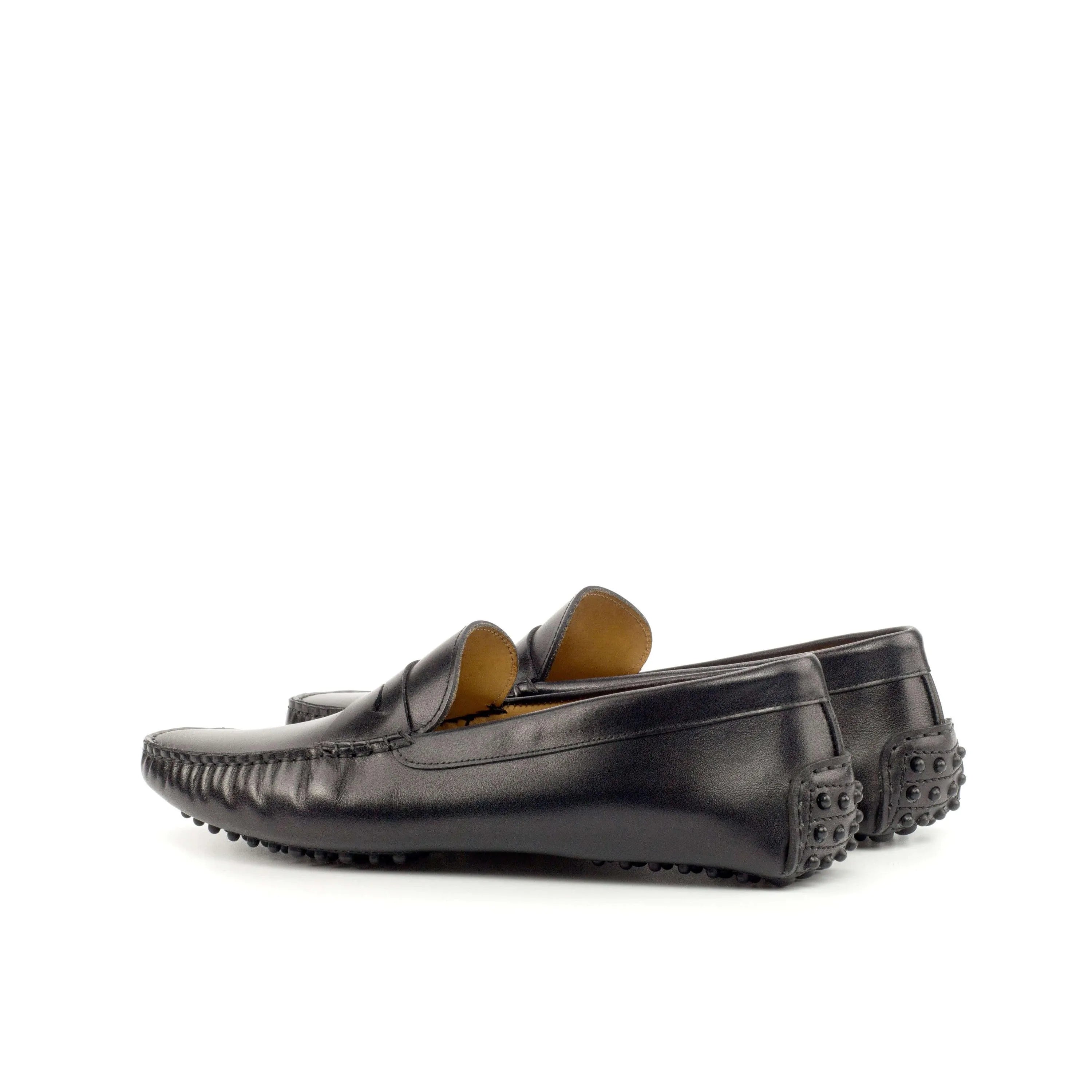 1963 Driver black leather driving loafers with rubber cart heel