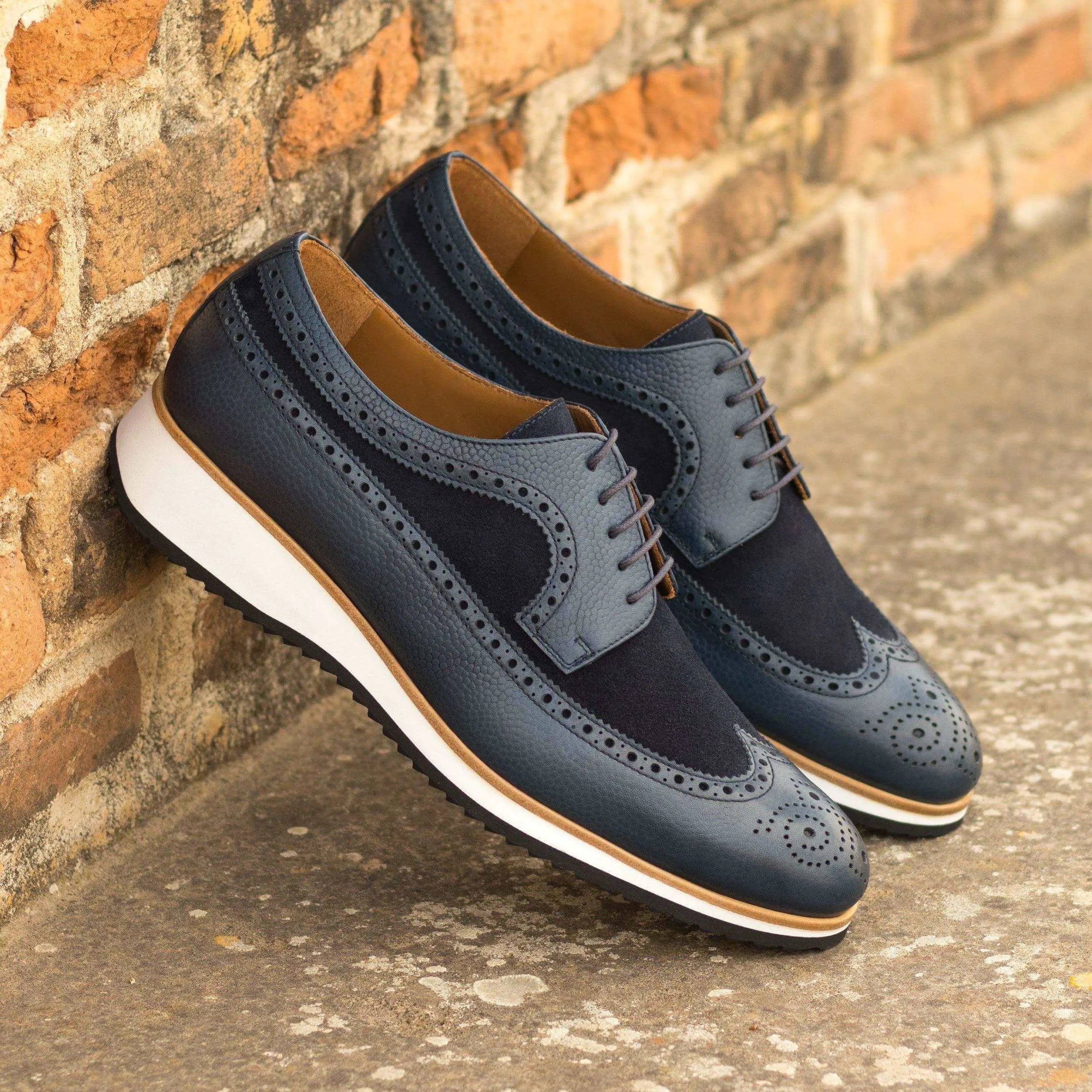 Pair of blue leather suede longwing blucher shoes 300 Longwing Blucher