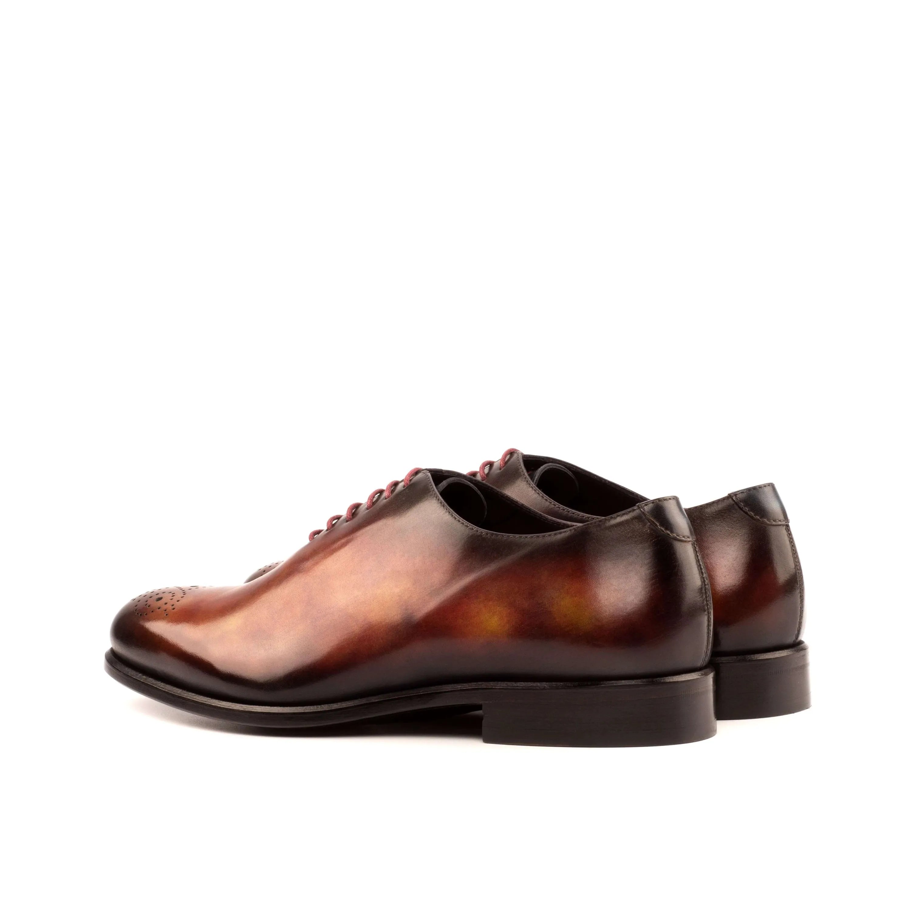 Brown whole cut patina leather dress shoes, luxury bespoke for men