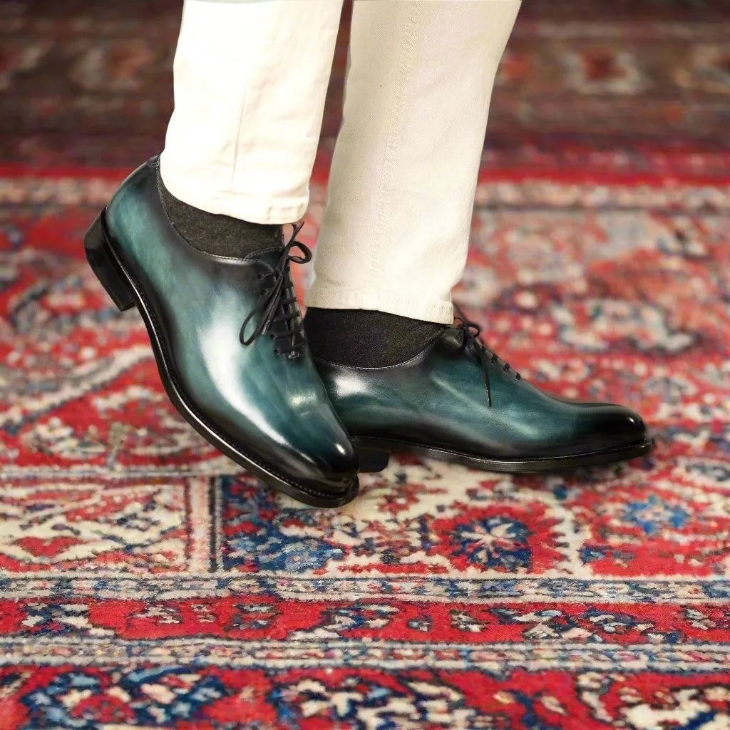 Blue-green whole cut patina shoes 5914 back view