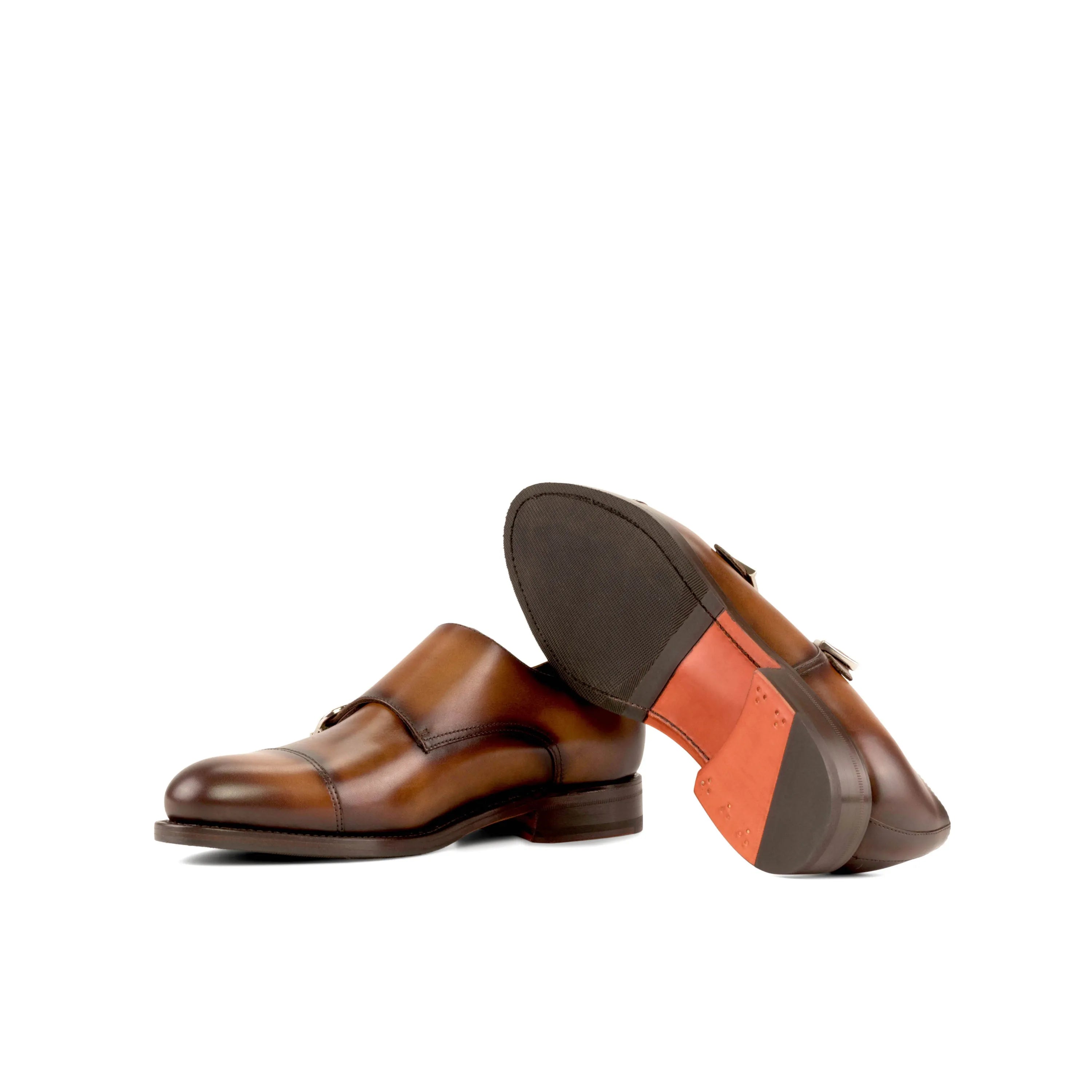 Brown leather 5930 double monk shoes, back view