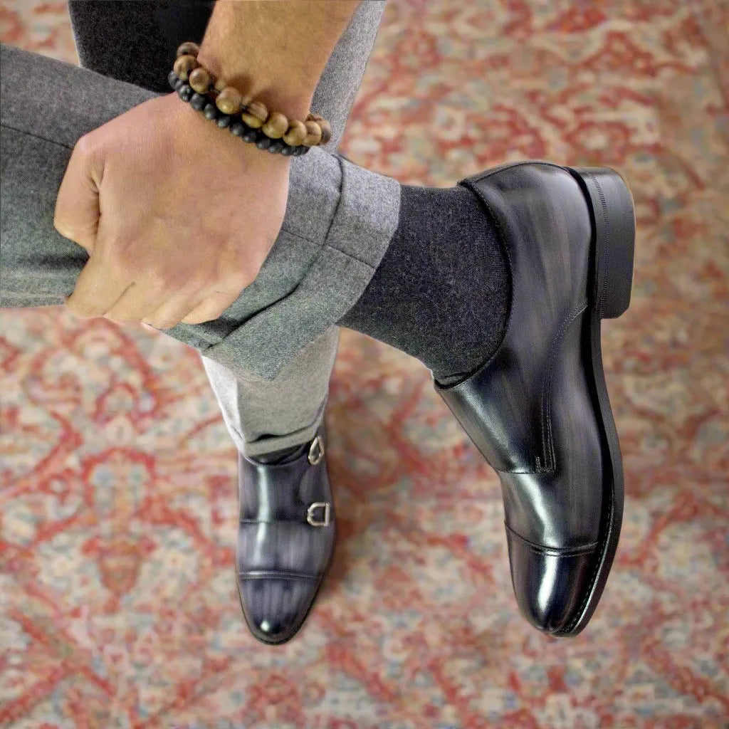 5940 double monk patina shoes in leather, back view