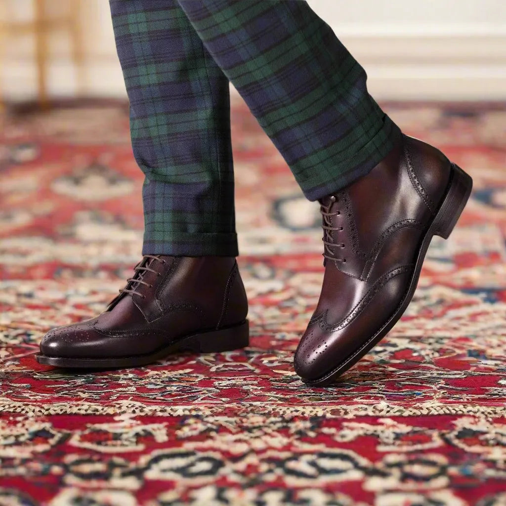 Burgundy calf leather military brogue boots 5956 Military Brogue Boots